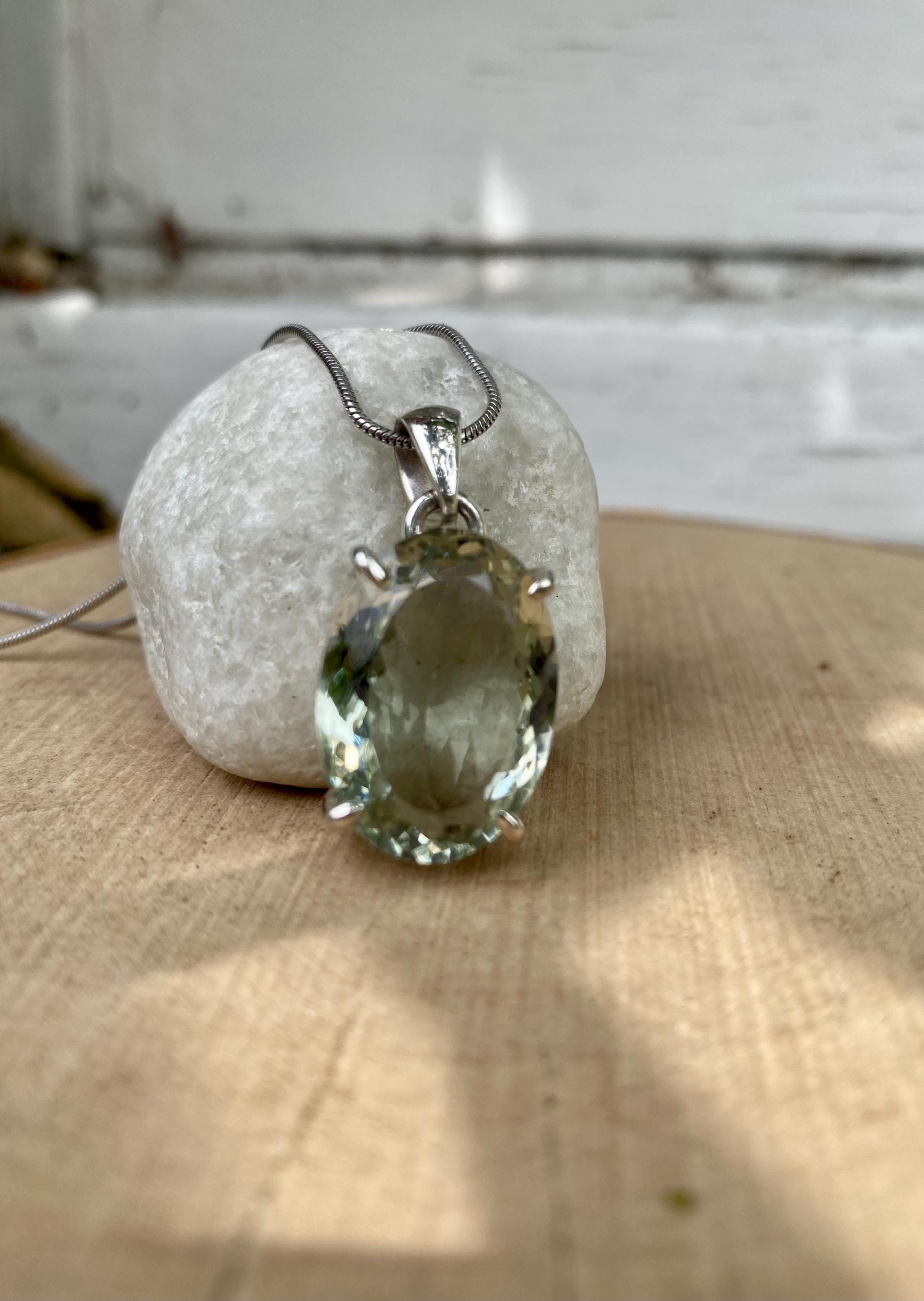 Oval Green Amethyst (Prasiolite ) Sterling Silver Pendant