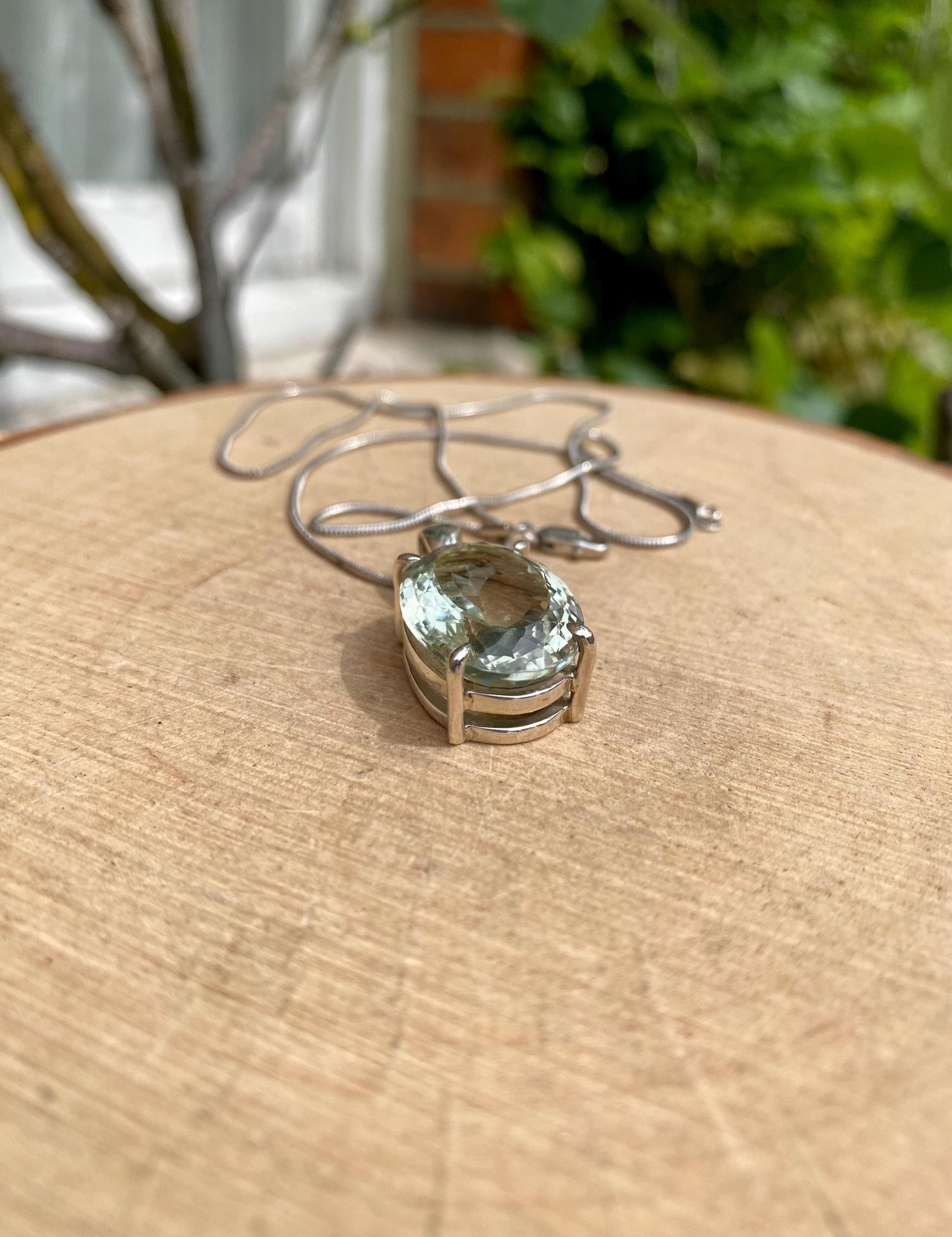 Oval Green Amethyst (Prasiolite ) Sterling Silver Pendant