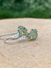 Natural Raw Moldavite Dangle Earrings Uncut Sterling Silver