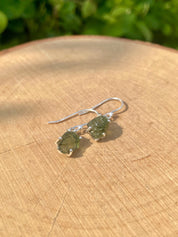 Natural Raw Moldavite Dangle Earrings Uncut Sterling Silver