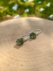 Natural Raw Moldavite Dangle Earrings Uncut Sterling Silver