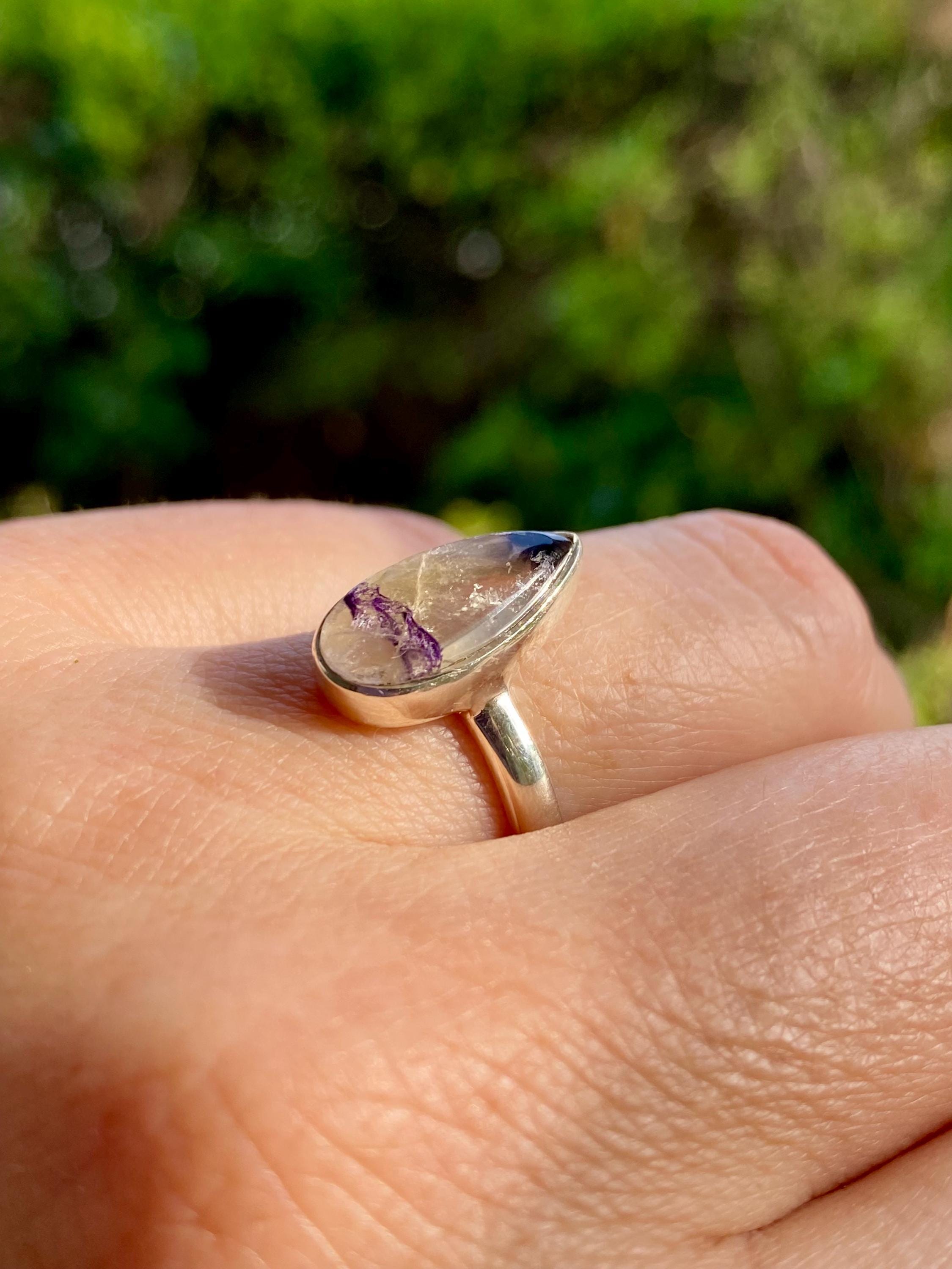 Blue John Silver Teardrop Ring - Extremely Rare