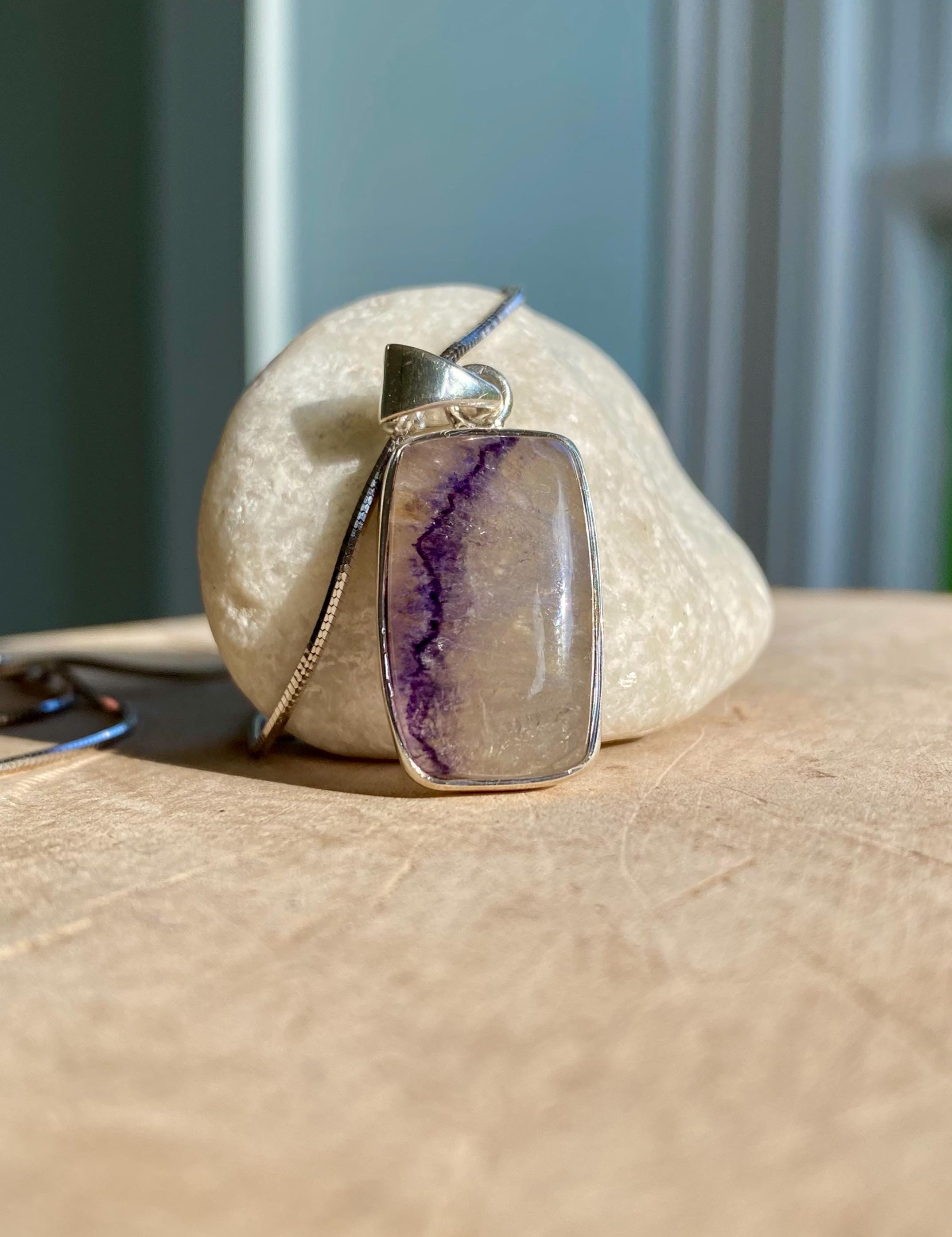 Blue John Sterling Silver Rectangular Pendant
