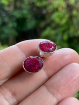 Oval Raw Ruby Sterling Silver Stud Earrings