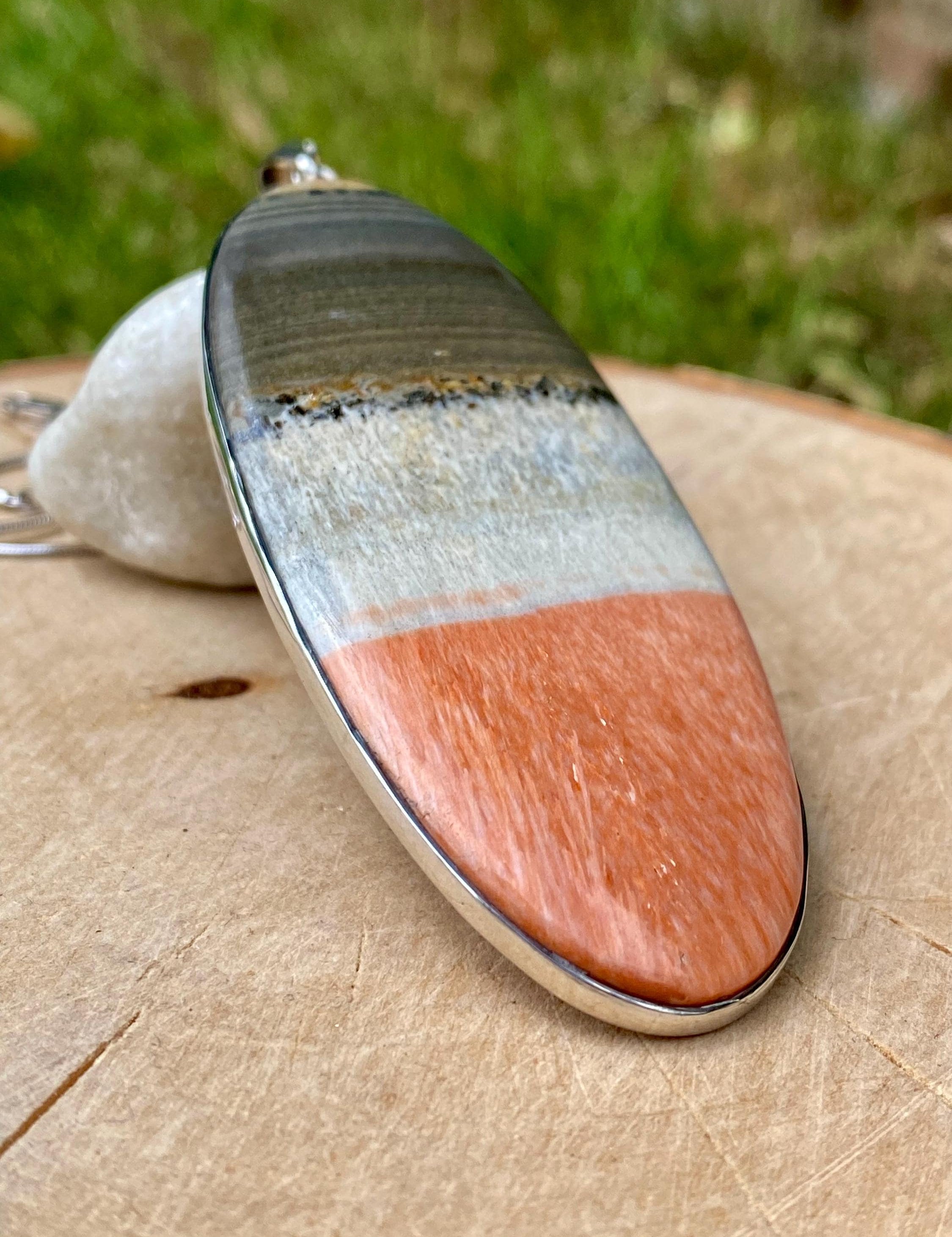 Large Oval British Celestobarite Sterling Silver Pendant