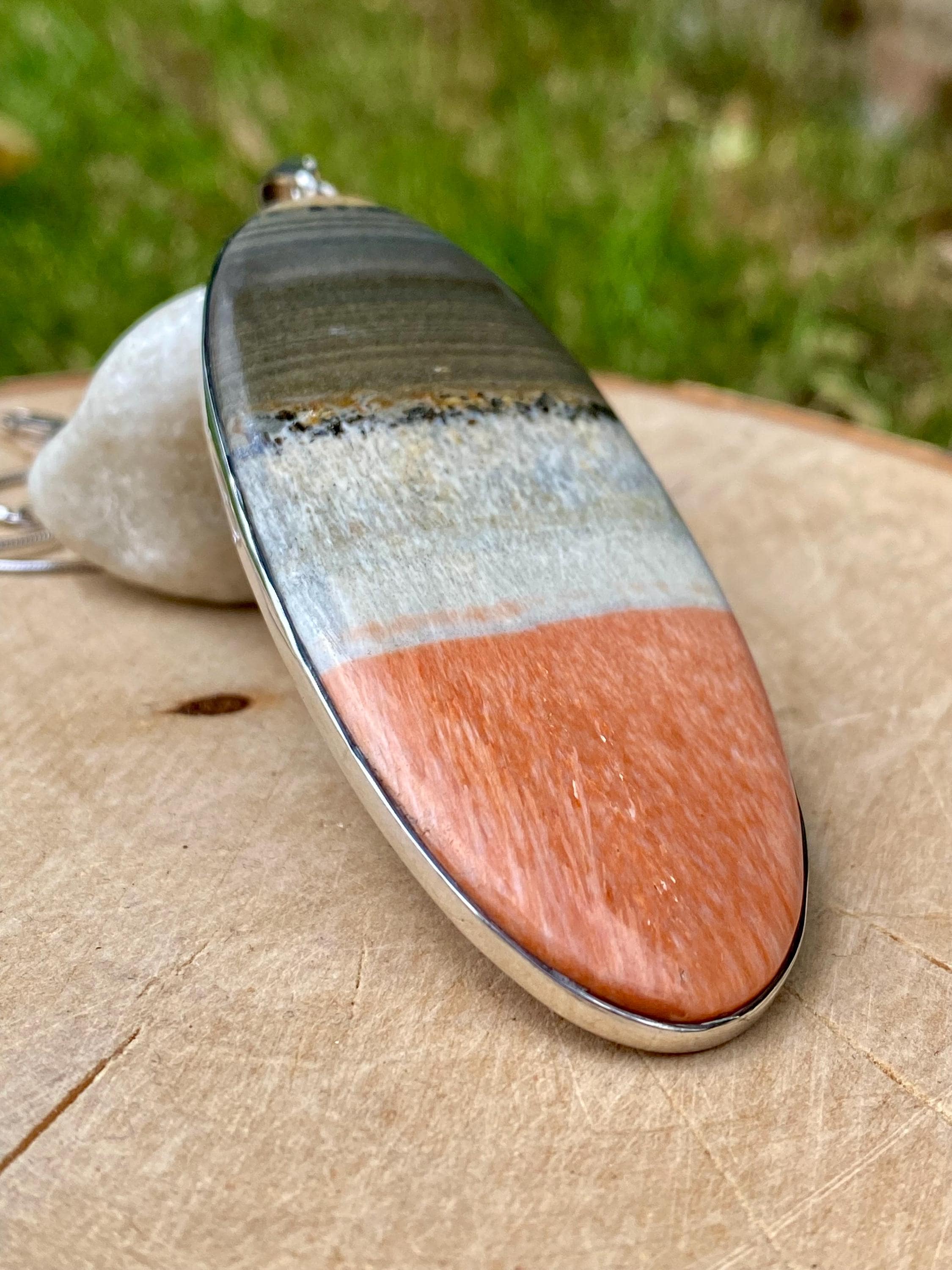 Large Oval British Celestobarite Sterling Silver Pendant