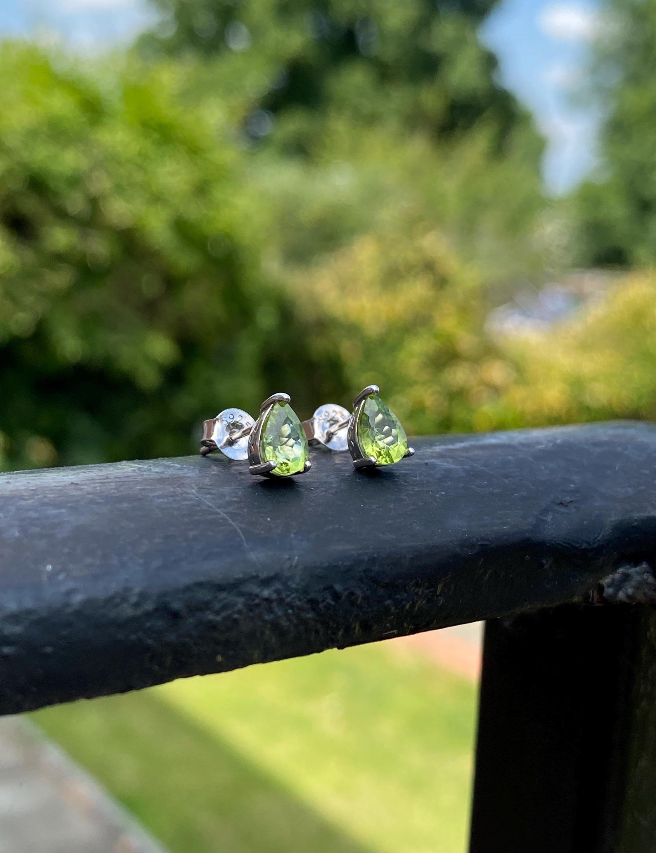 Peridot and Silver Dainty Teardrop Studs
