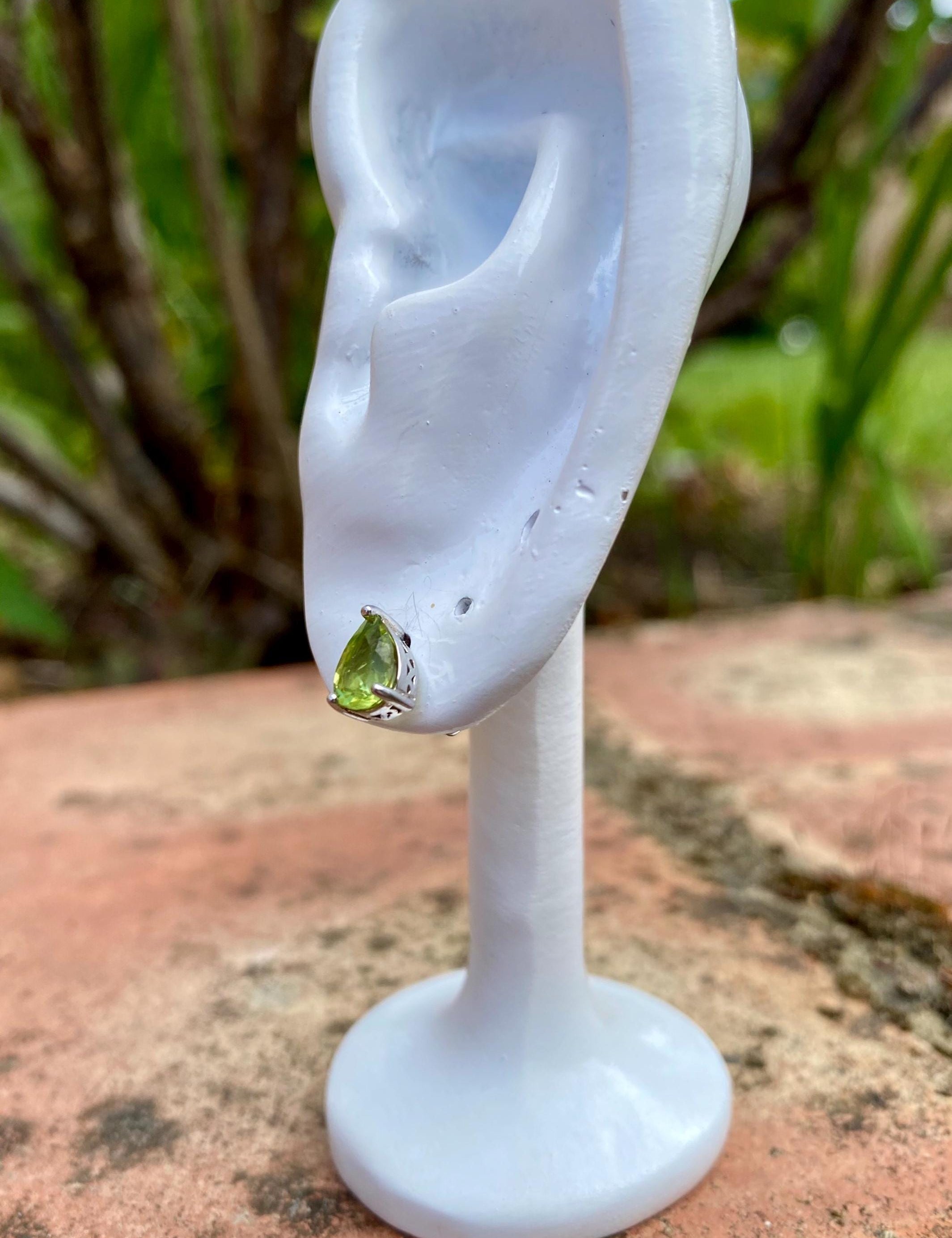 Peridot and Silver Dainty Teardrop Studs