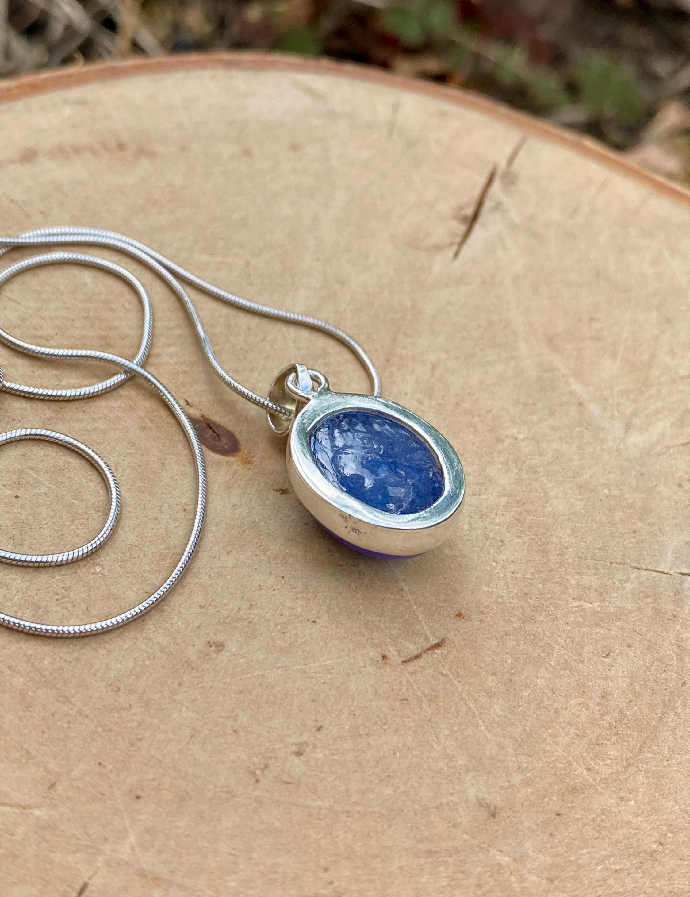Genuine Oval Tanzanite Sterling Silver Pendant