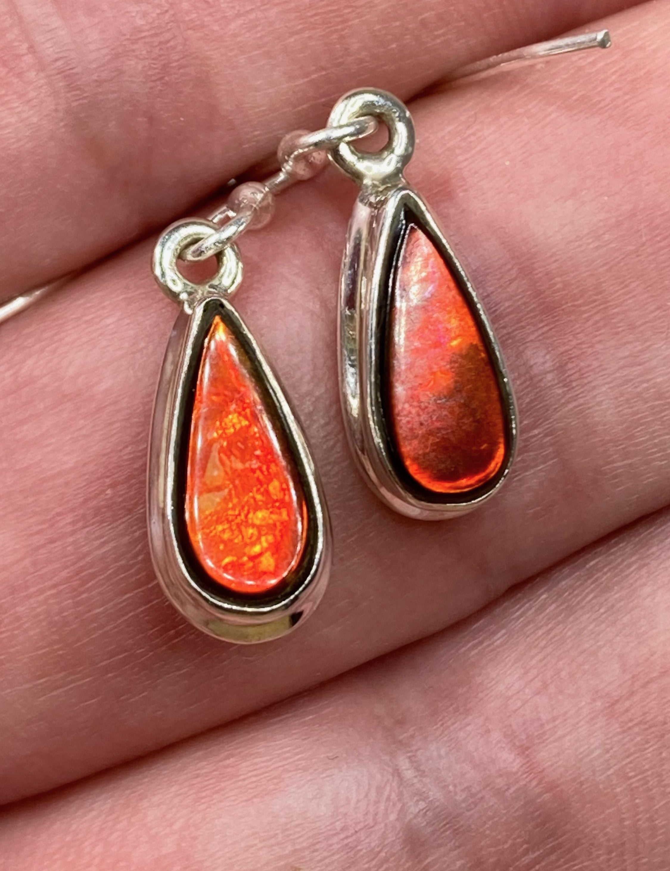 Ammolite Sterling Silver Teardrop Dangle Earrings
