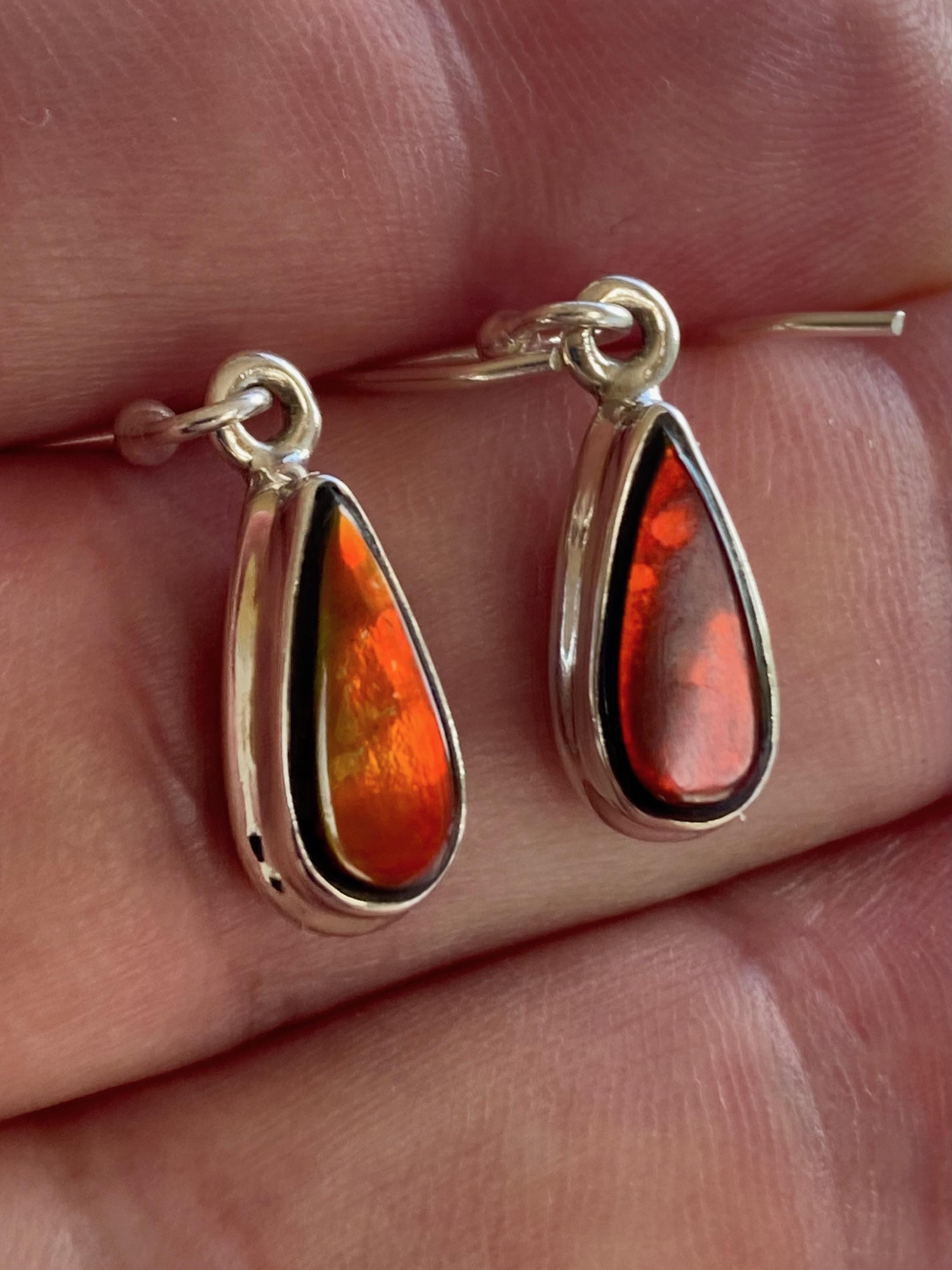 Ammolite Sterling Silver Teardrop Dangle Earrings