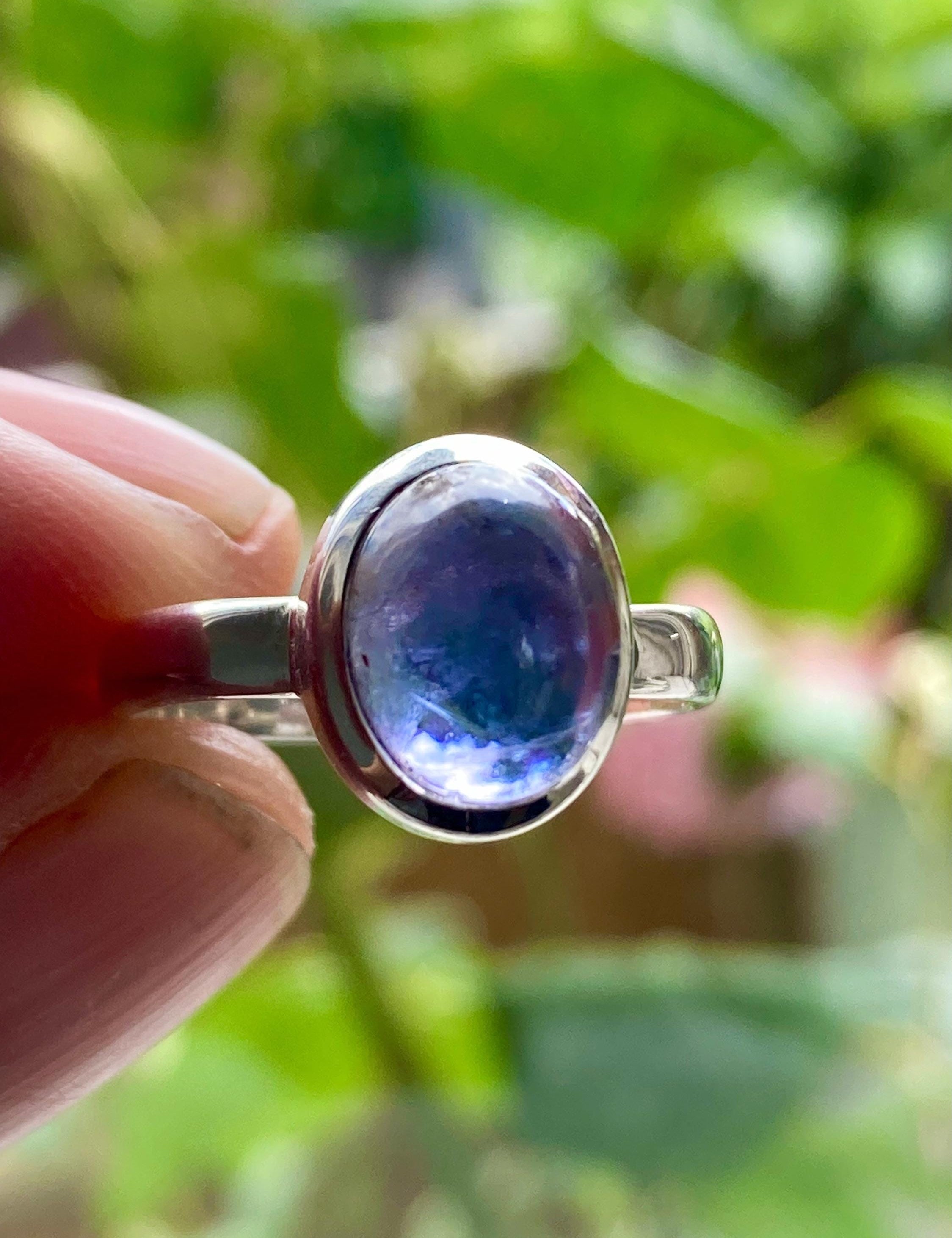 Natural Blue Purple Lolite Sterling Silver Oval Ring