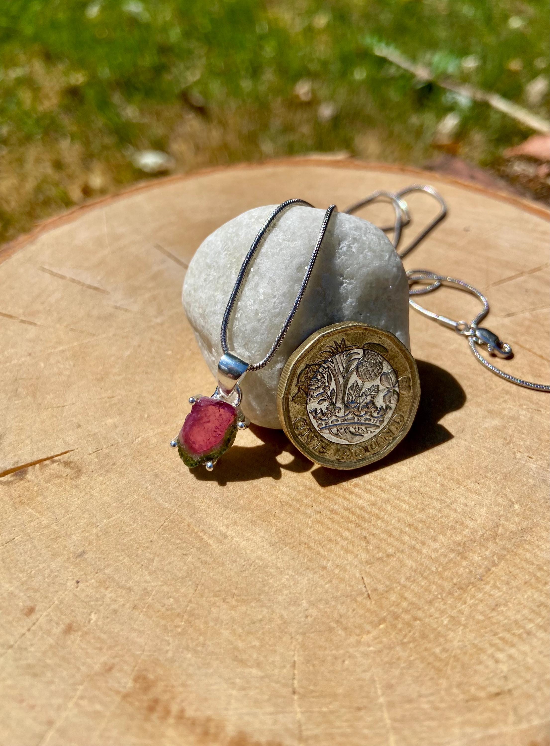 Watermelon Tourmaline Slice Silver pendant
