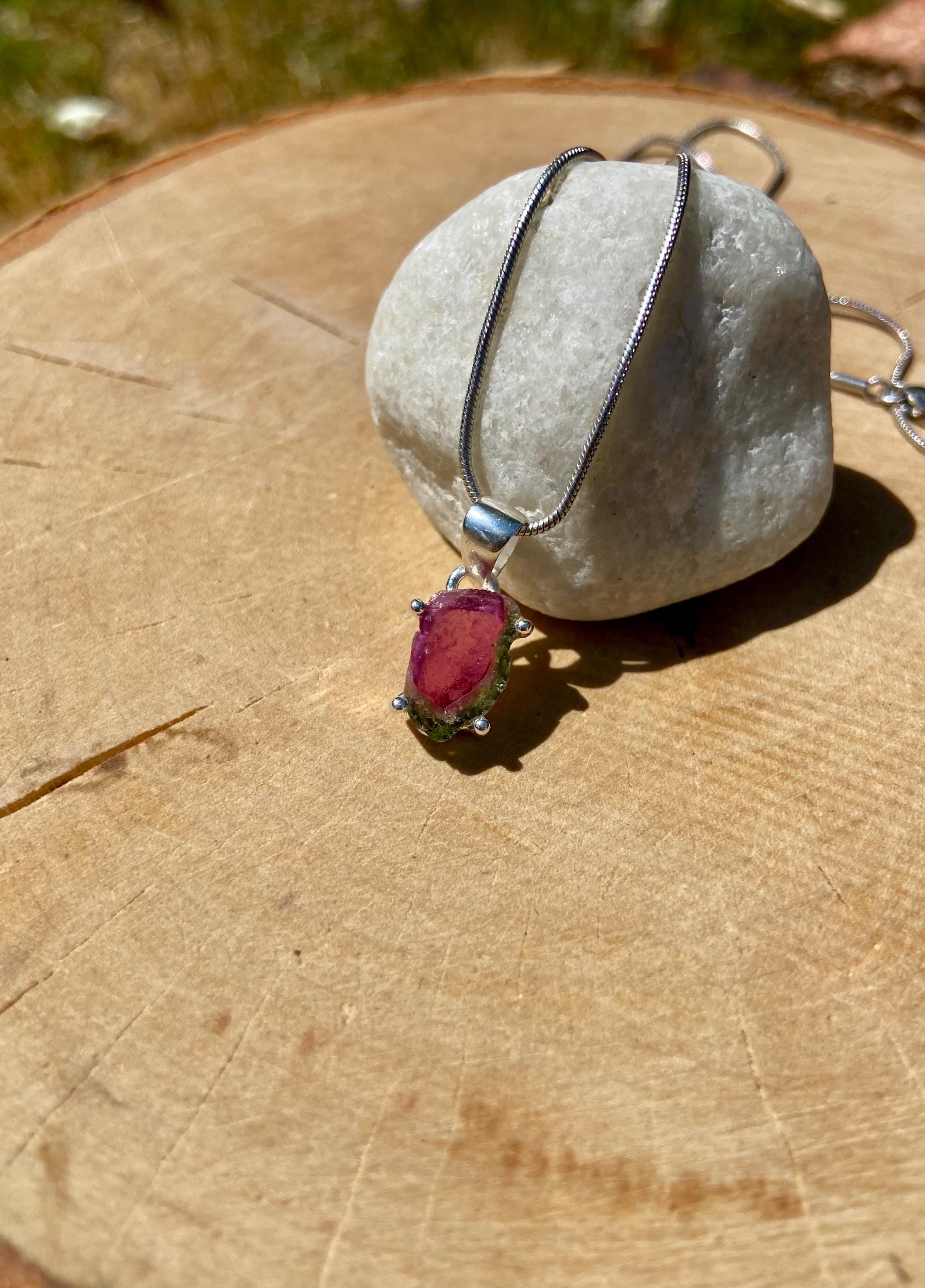 Watermelon Tourmaline Slice Silver pendant