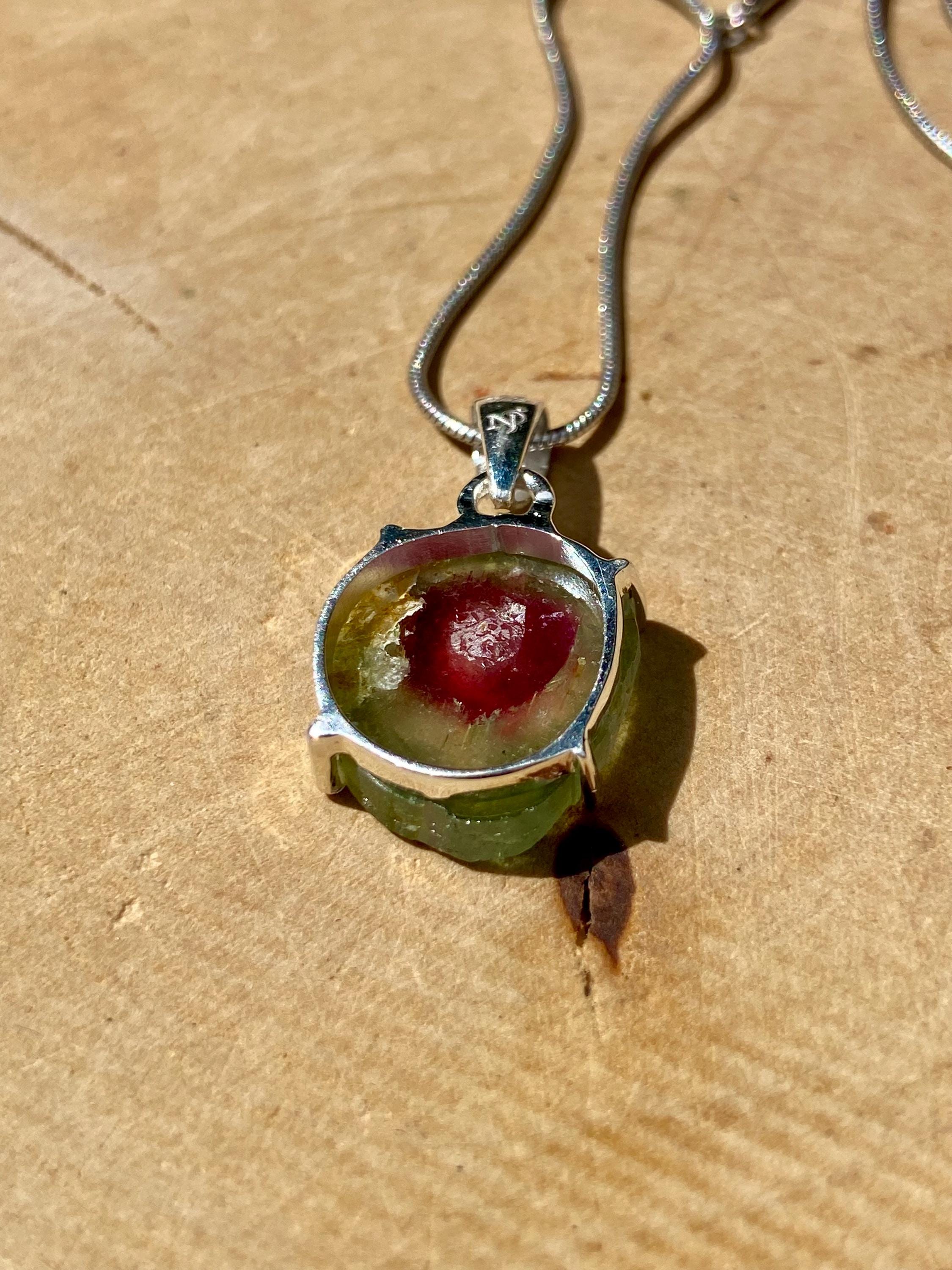 Watermelon Tourmaline Solid Silver Pendant
