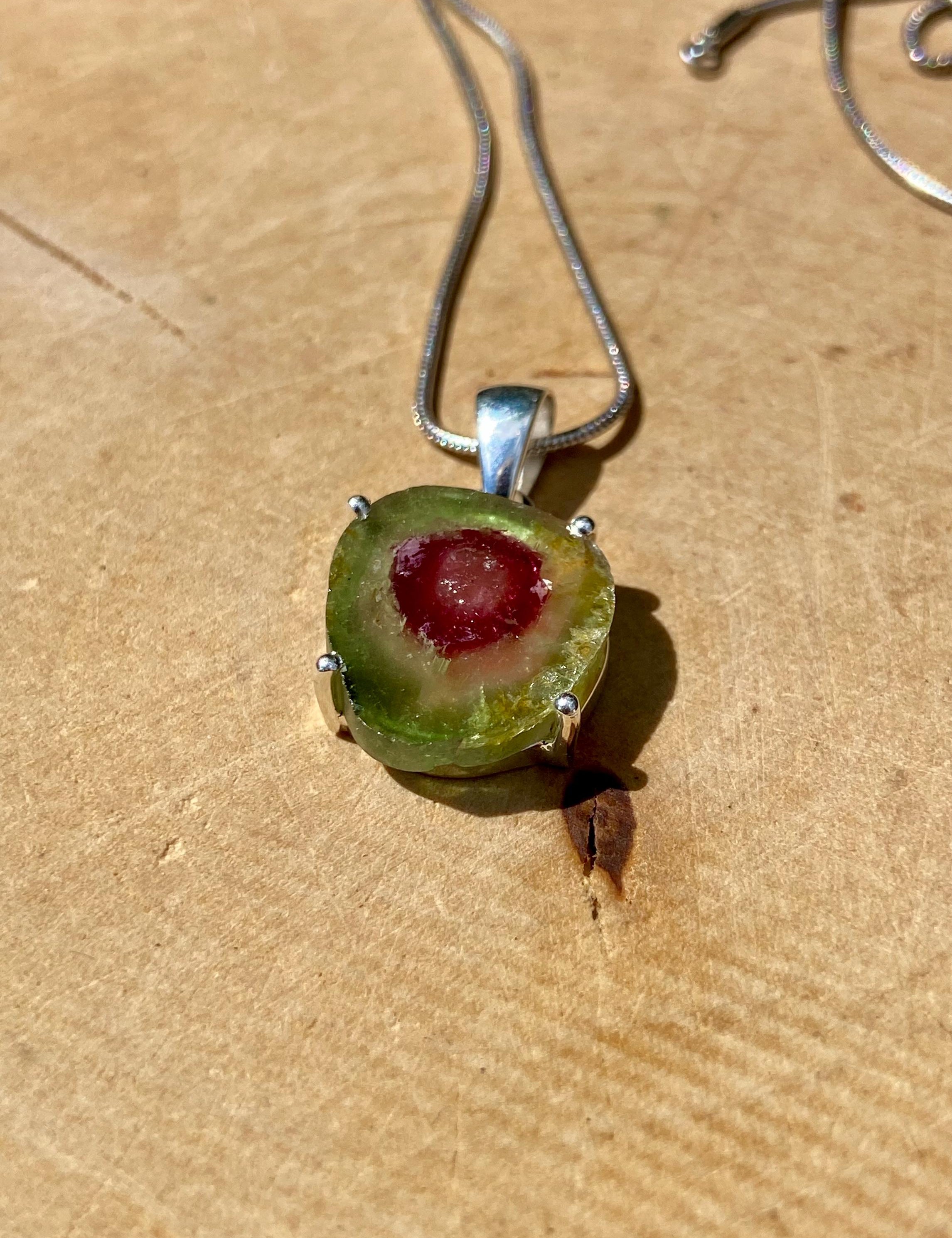 Watermelon Tourmaline Solid Silver Pendant
