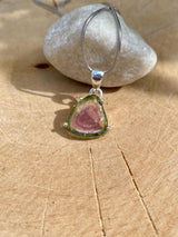 Watermelon Tourmaline Slice and Silver pendant