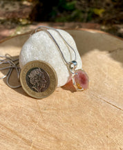 Watermelon Tourmaline Slice and Solid Silver Pendant