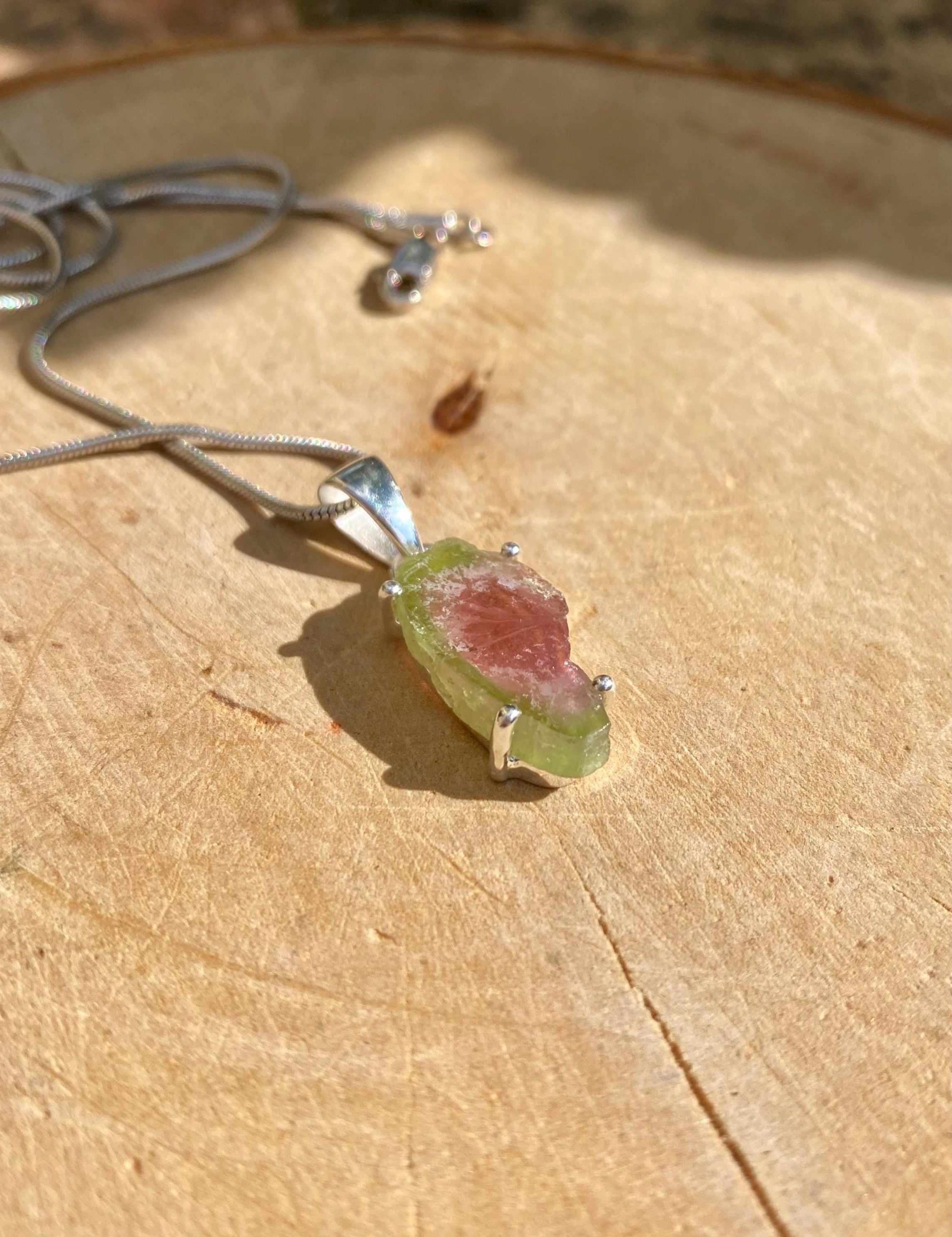 Watermelon Tourmaline Slice Silver pendant