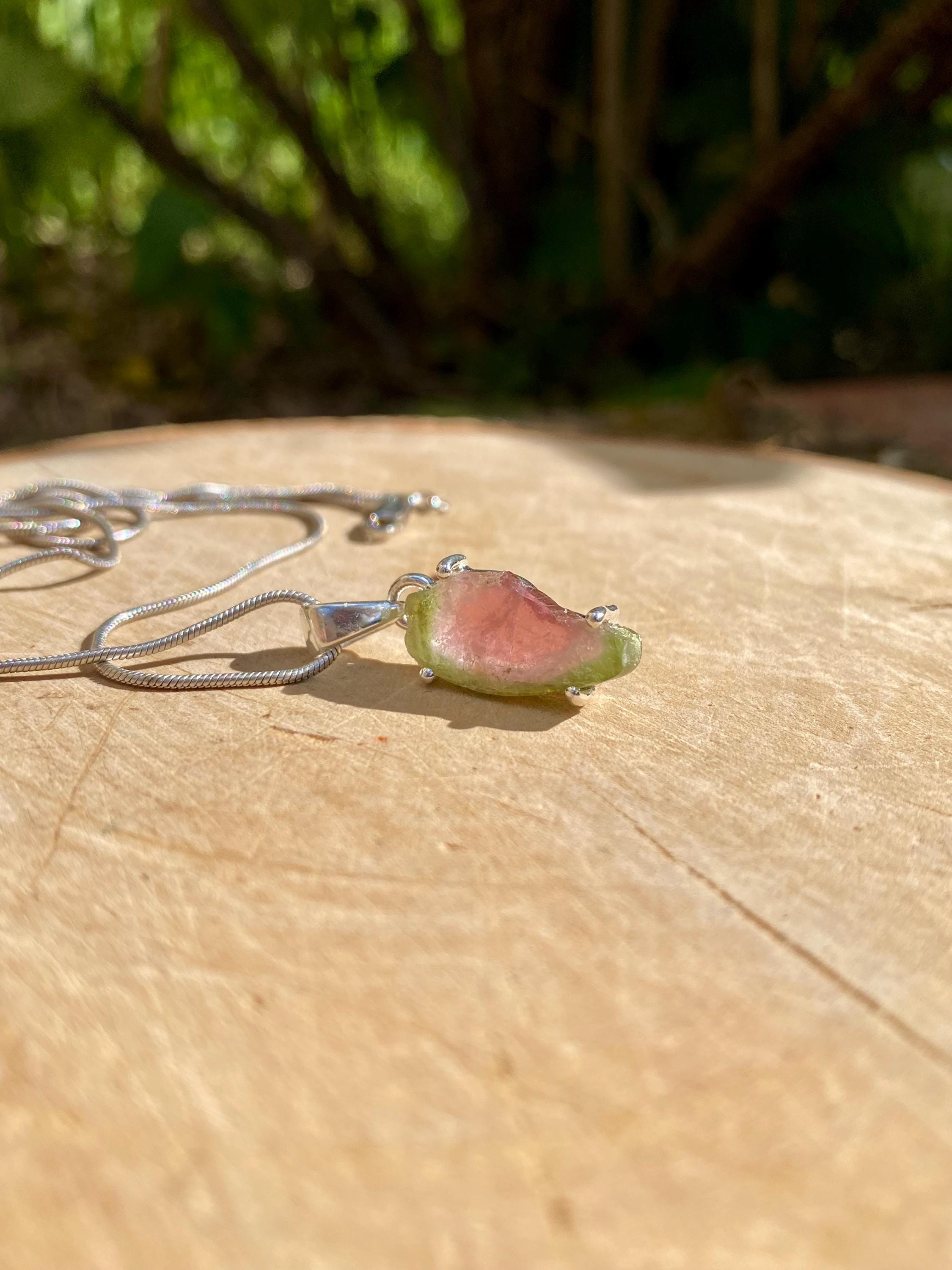Watermelon Tourmaline Slice Silver pendant