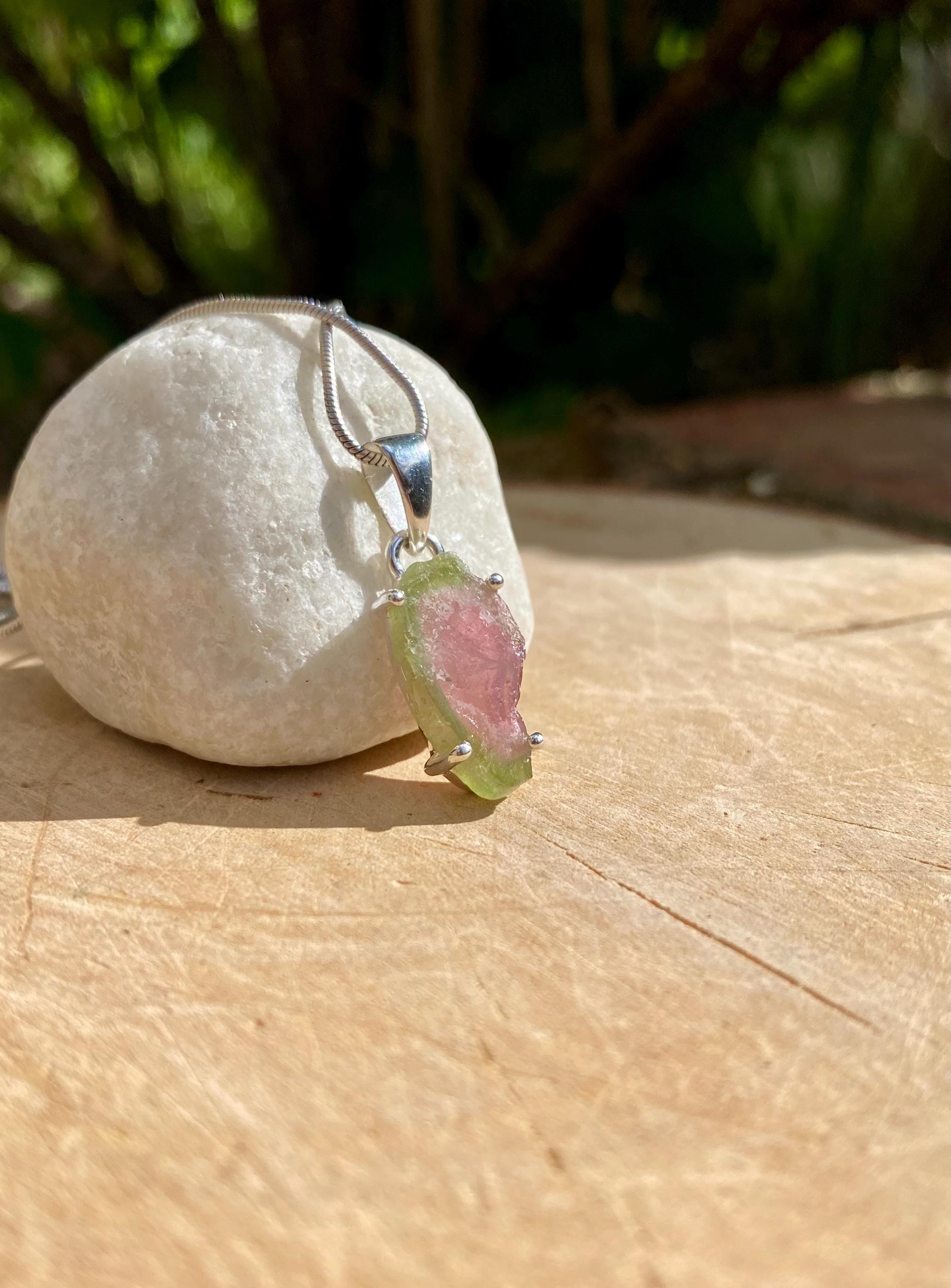 Watermelon Tourmaline Slice Silver pendant