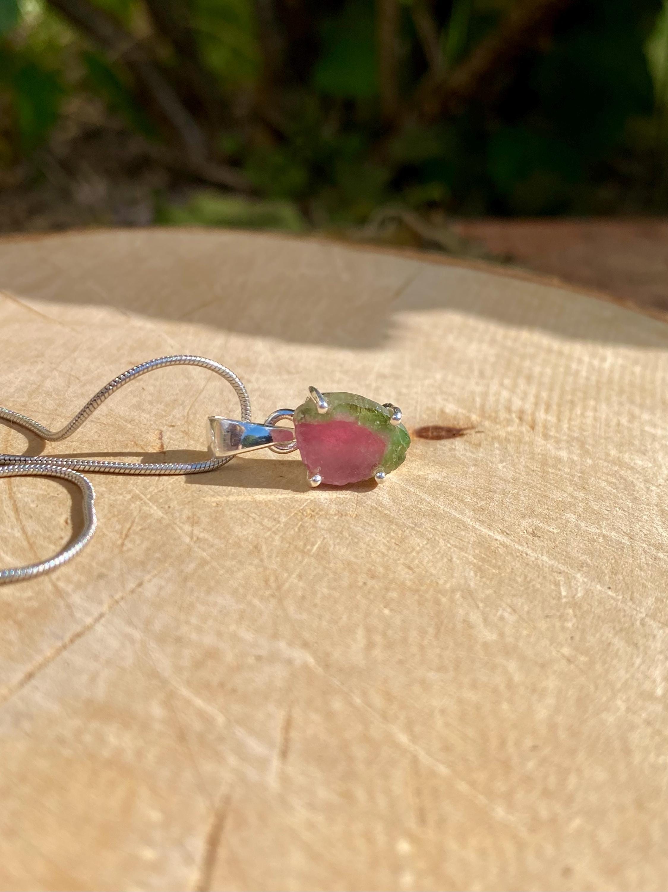 Watermelon Tourmaline Slice Silver pendant