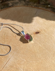 Watermelon Tourmaline Slice Silver pendant