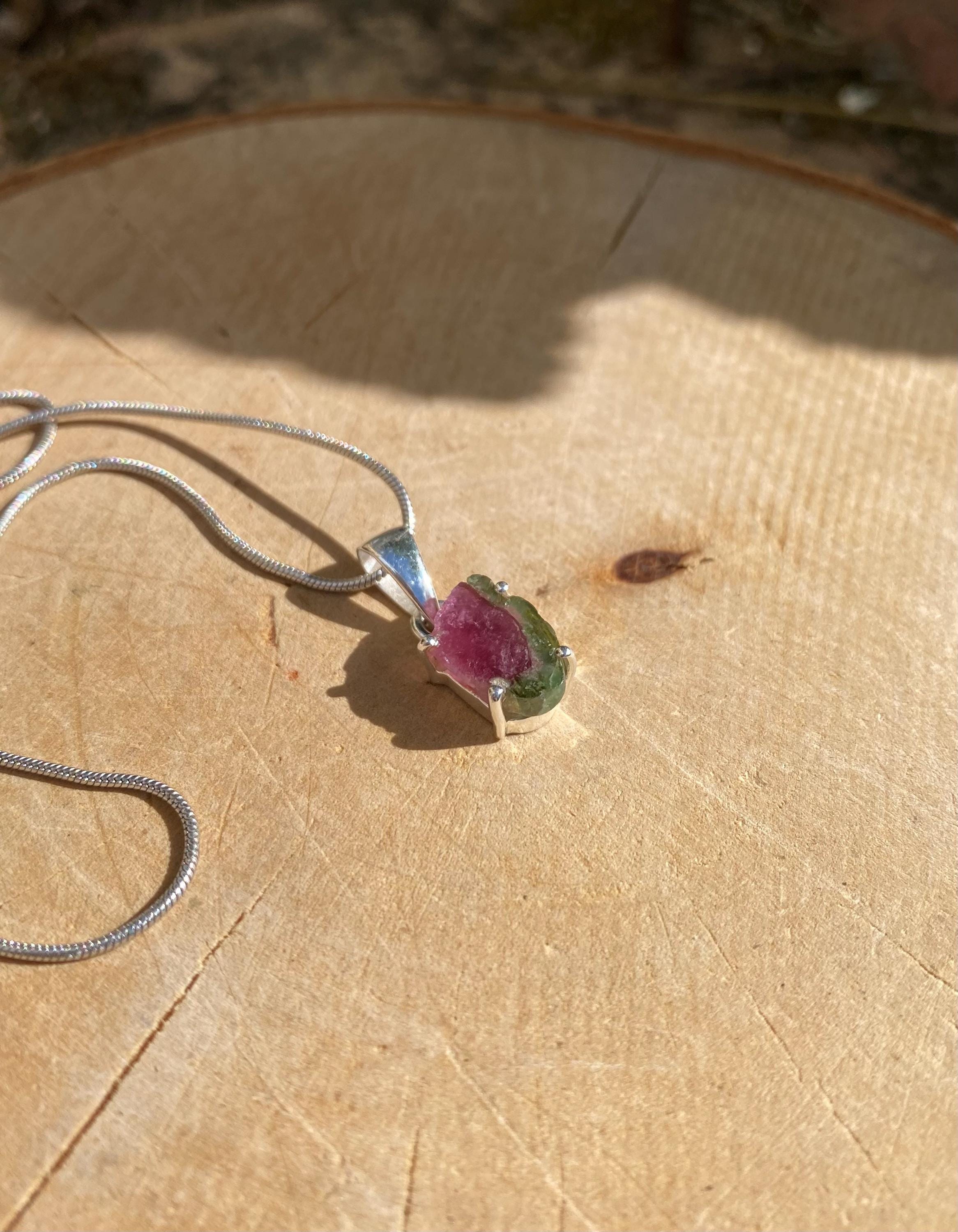 Watermelon Tourmaline Slice Silver pendant