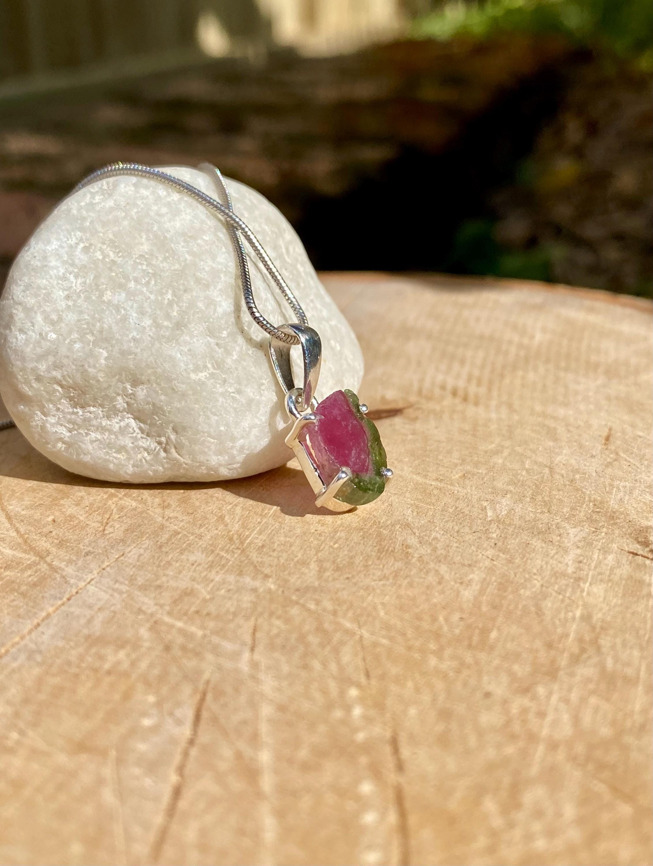 Watermelon Tourmaline Slice Silver pendant