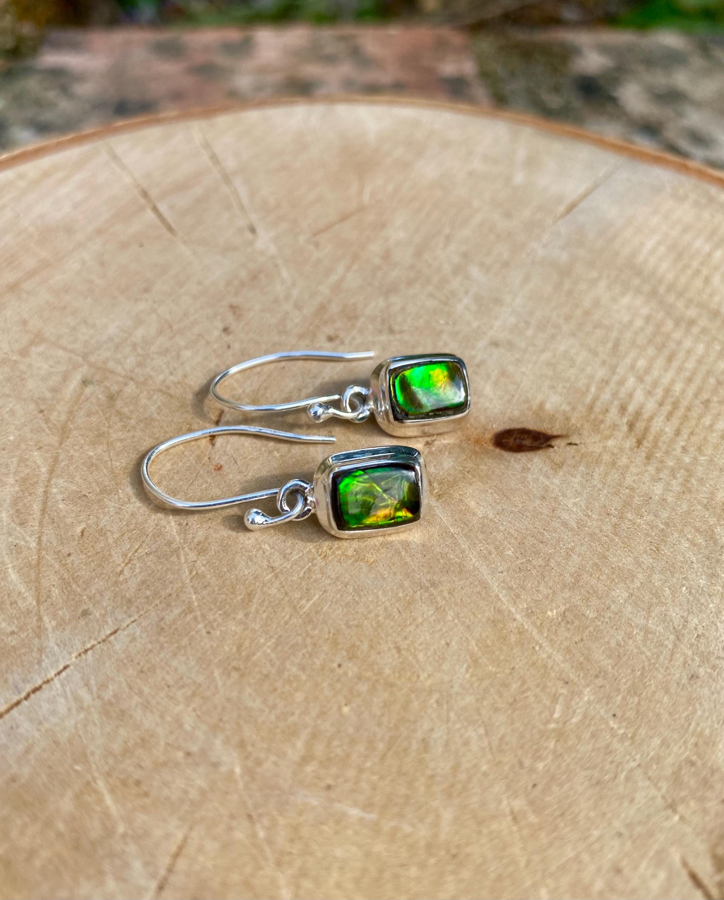 Ammolite Sterling Silver Rectangular Dangle Earrings