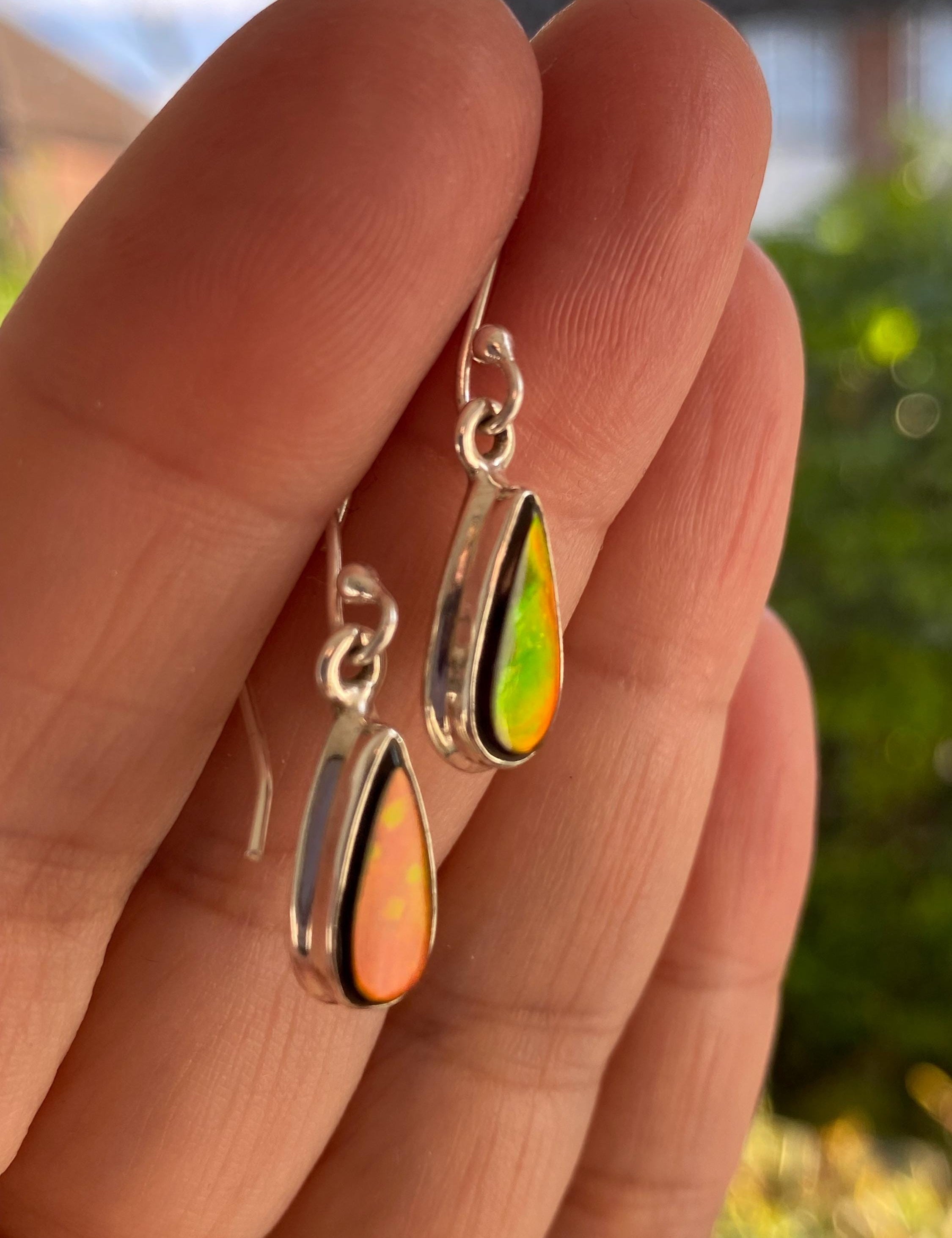 Ammolite Sterling Silver Teardrop Dangle Earrings