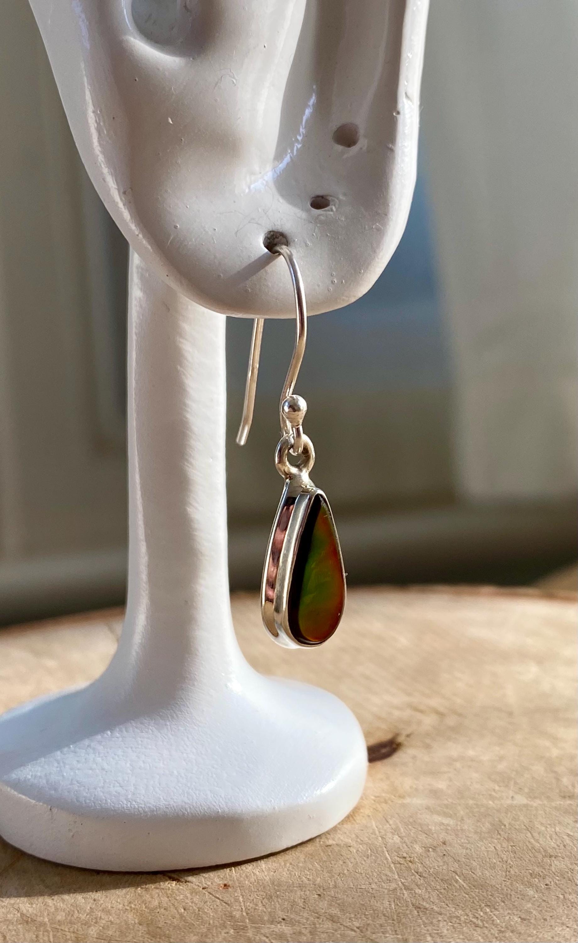 Ammolite Sterling Silver Teardrop Dangle Earrings