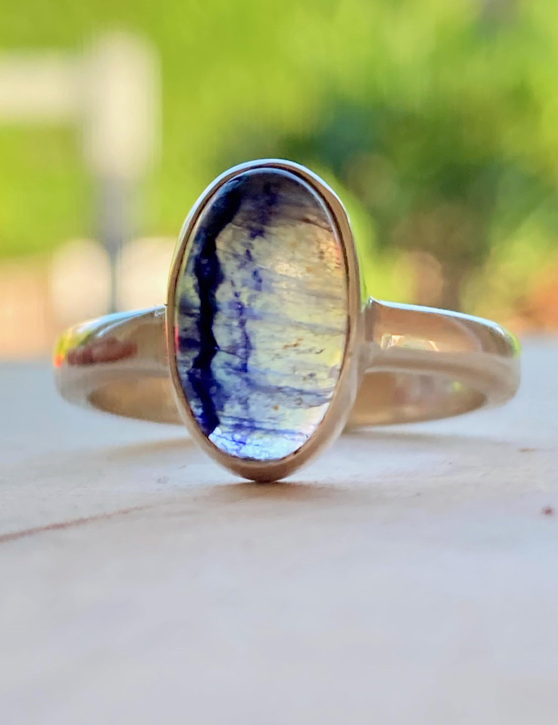 Blue John Silver Oval Ring - Extremely Rare