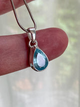 Fine Cut Natural Aquamarine Teardrop Sterling Silver Pendant