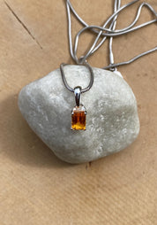 Emerald Cut Mandarin Spessartite Garnet Sterling Silver Pendant