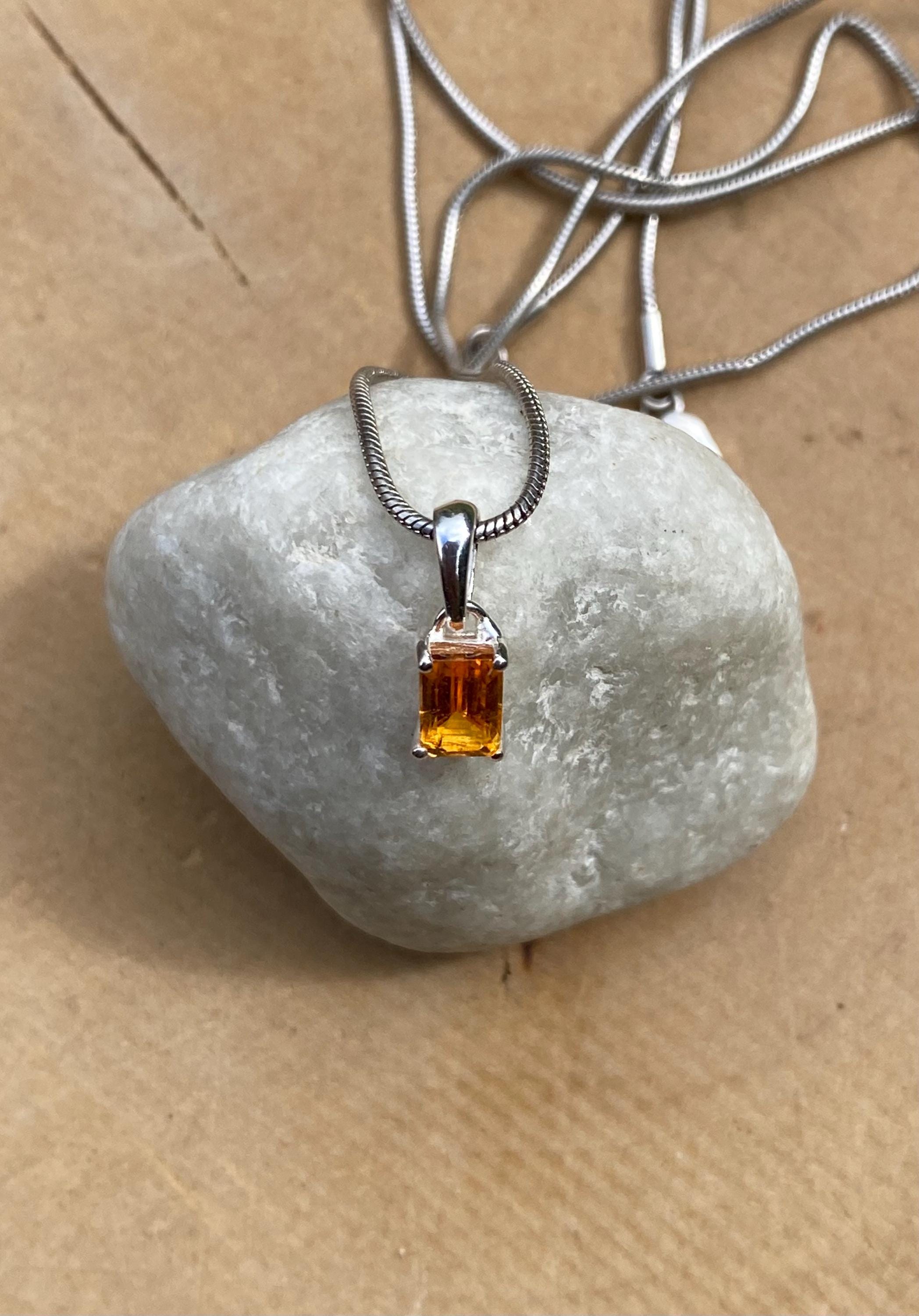 Emerald Cut Mandarin Spessartite Garnet Sterling Silver Pendant