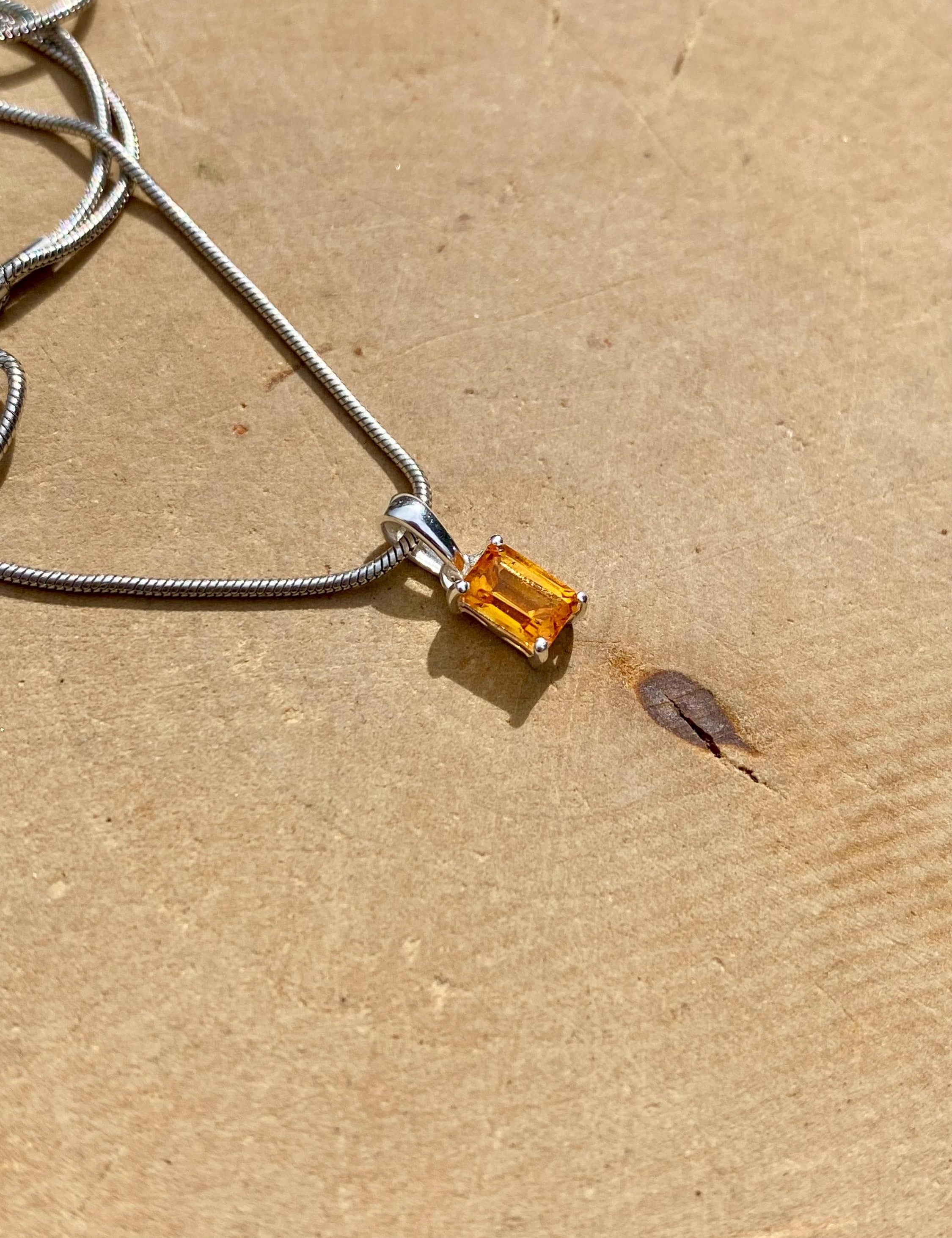 Emerald Cut Mandarin Spessartite Garnet Sterling Silver Pendant