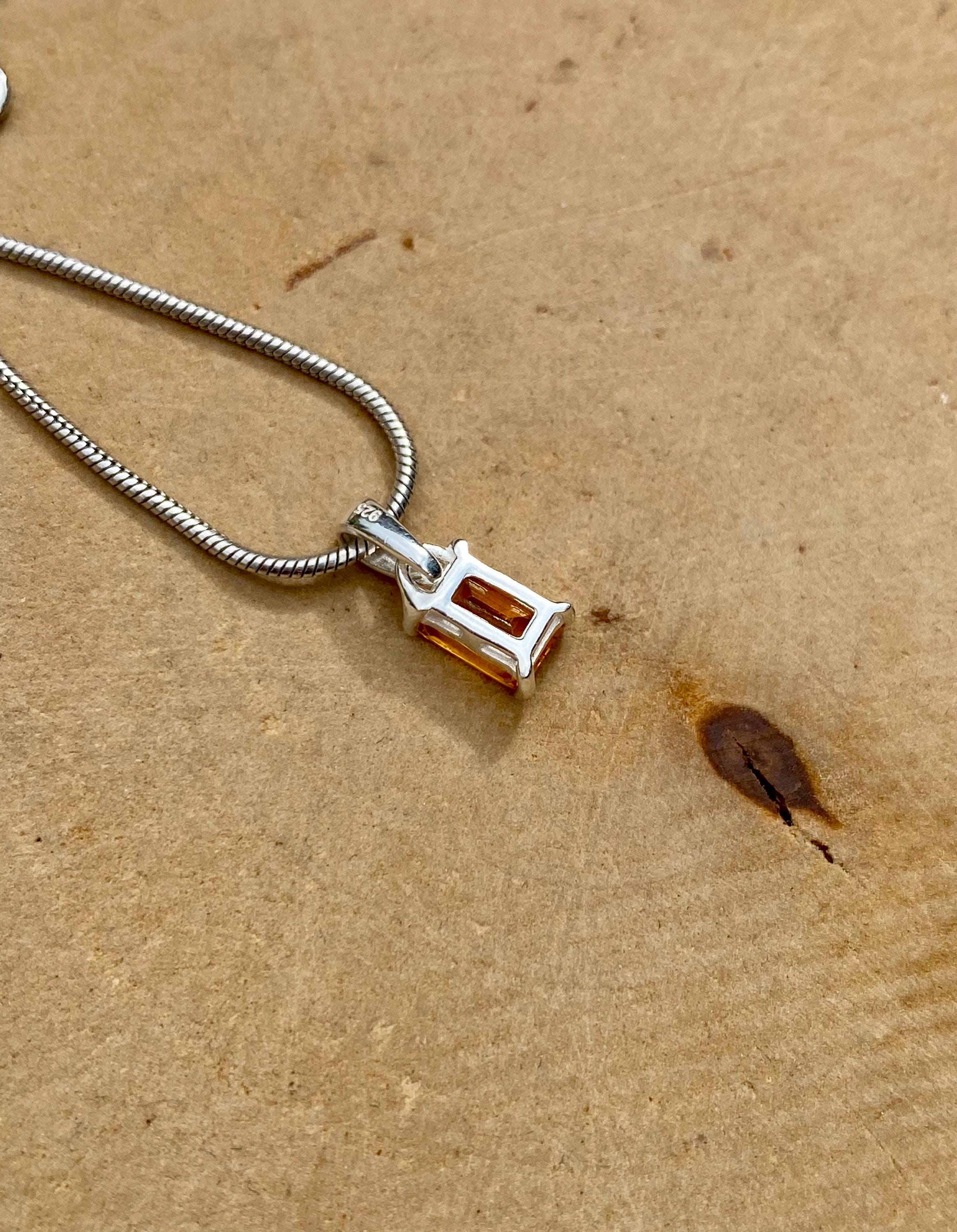 Emerald Cut Mandarin Spessartite Garnet Sterling Silver Pendant