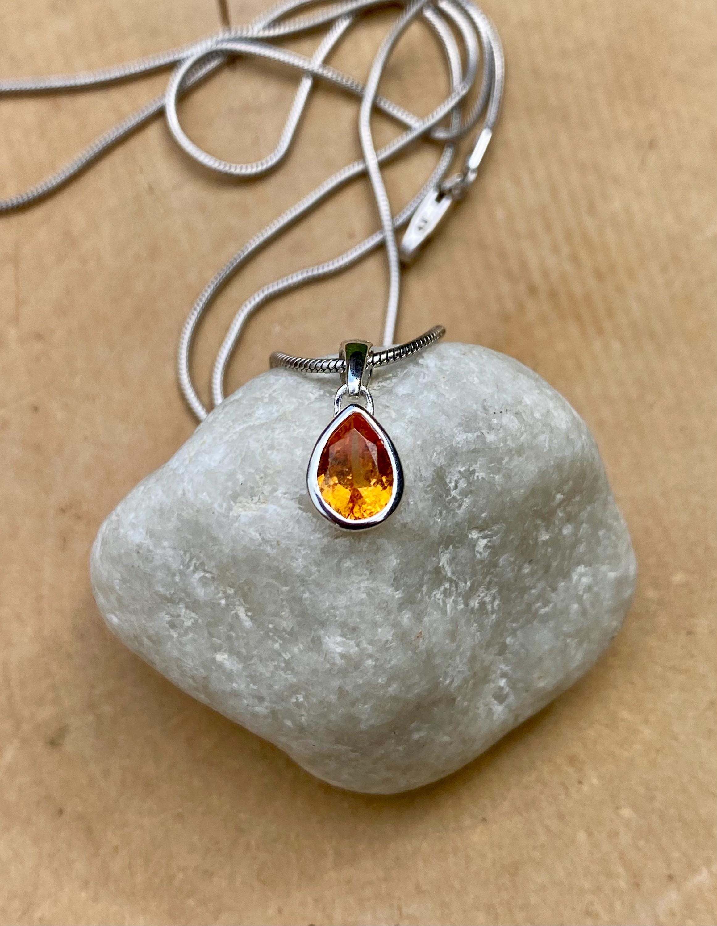 Pear Cut Mandarin Spessartite Garnet Sterling Silver Pendant