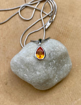 Pear Cut Mandarin Spessartite Garnet Sterling Silver Pendant