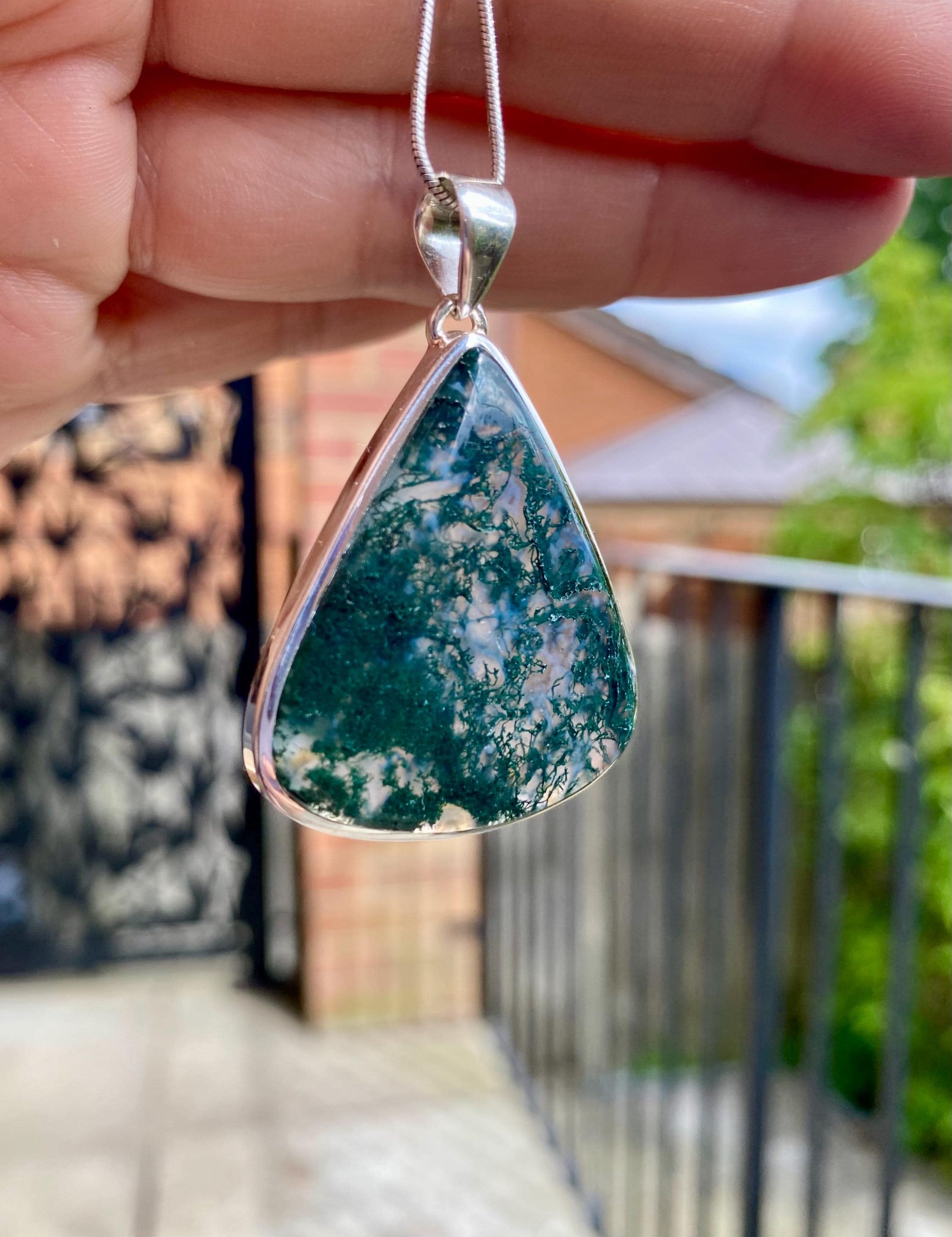 Moss Agate Silver Teardrop Pendant