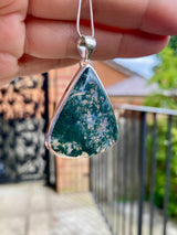 Moss Agate Sterling Silver Teardrop Pendant