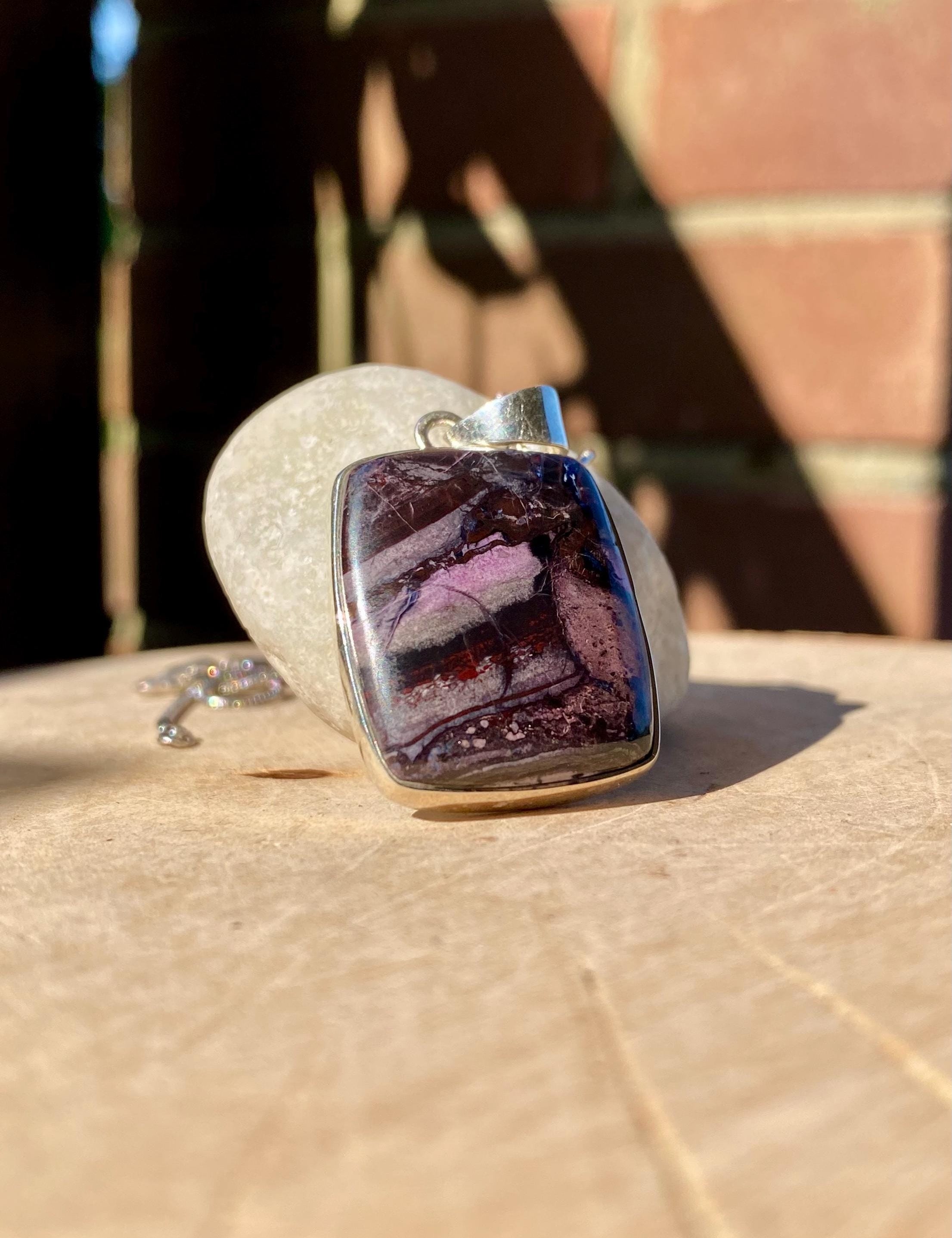 High Quality Rectangle Sugilite 925 Sterling Silver Pendant