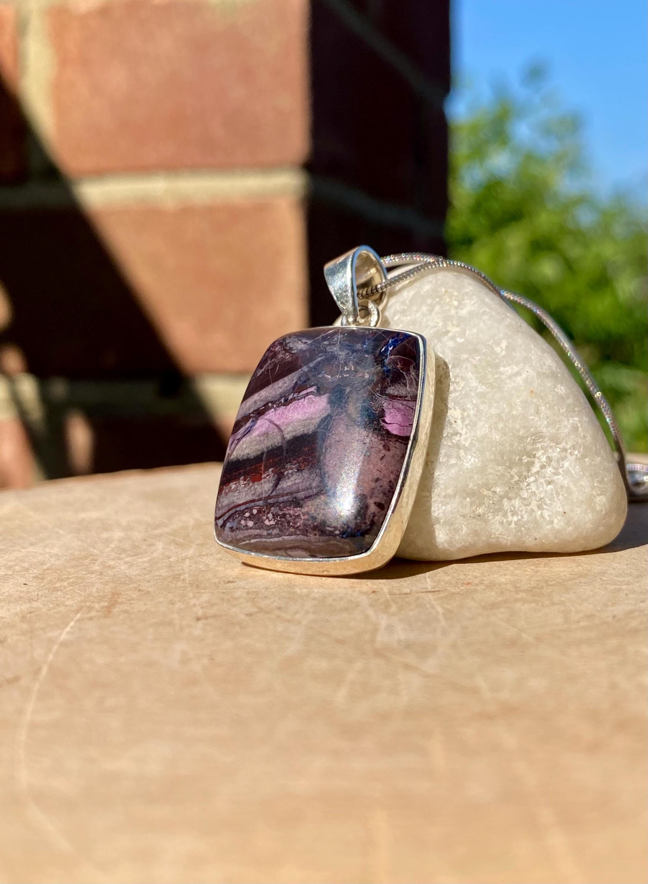 Sugilite Pendant: Rectangle Sterling Silver, South African Gemstone