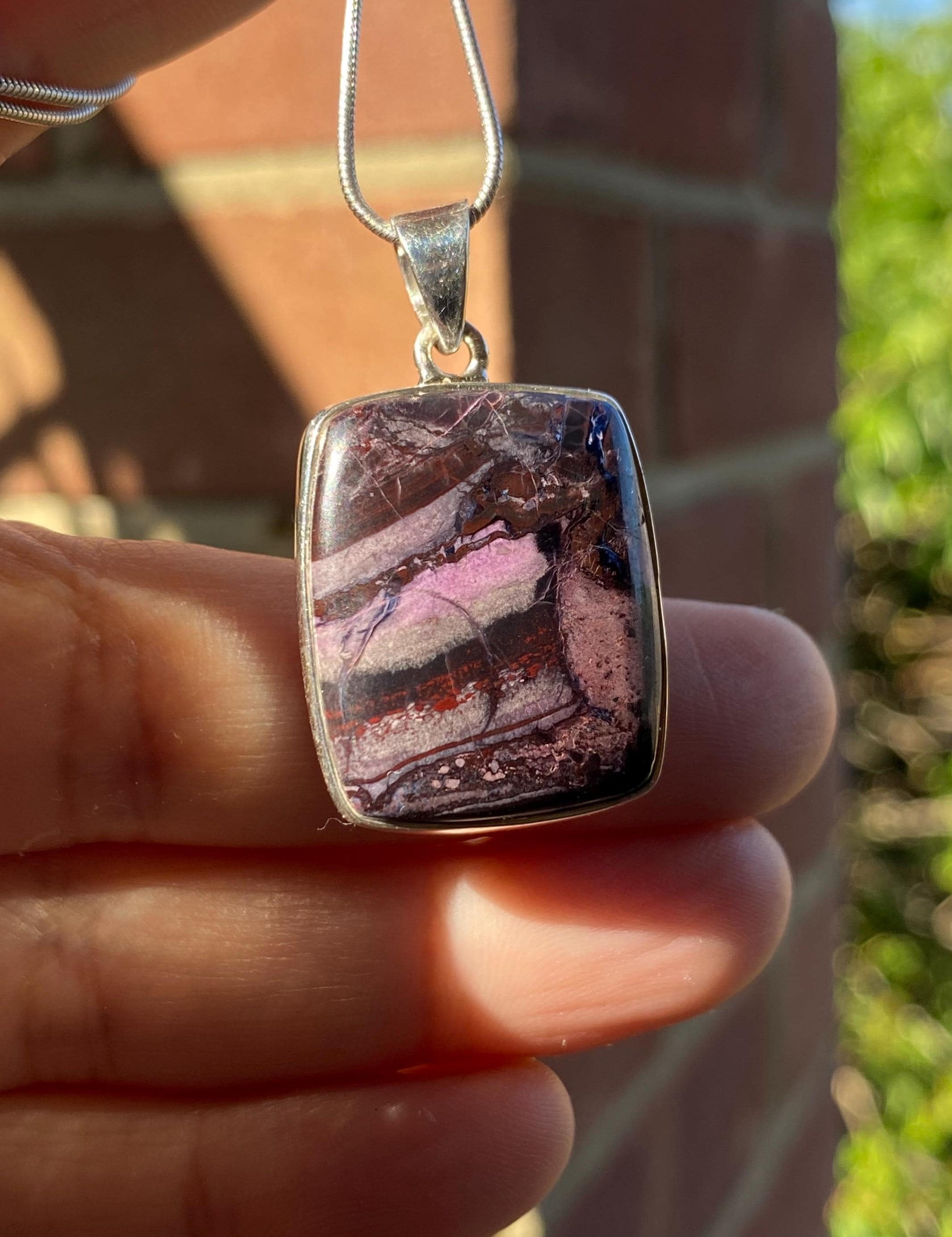 Sugilite Pendant: Rectangle Sterling Silver, South African Gemstone