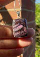 Sugilite Pendant: Rectangle Sterling Silver, South African Gemstone