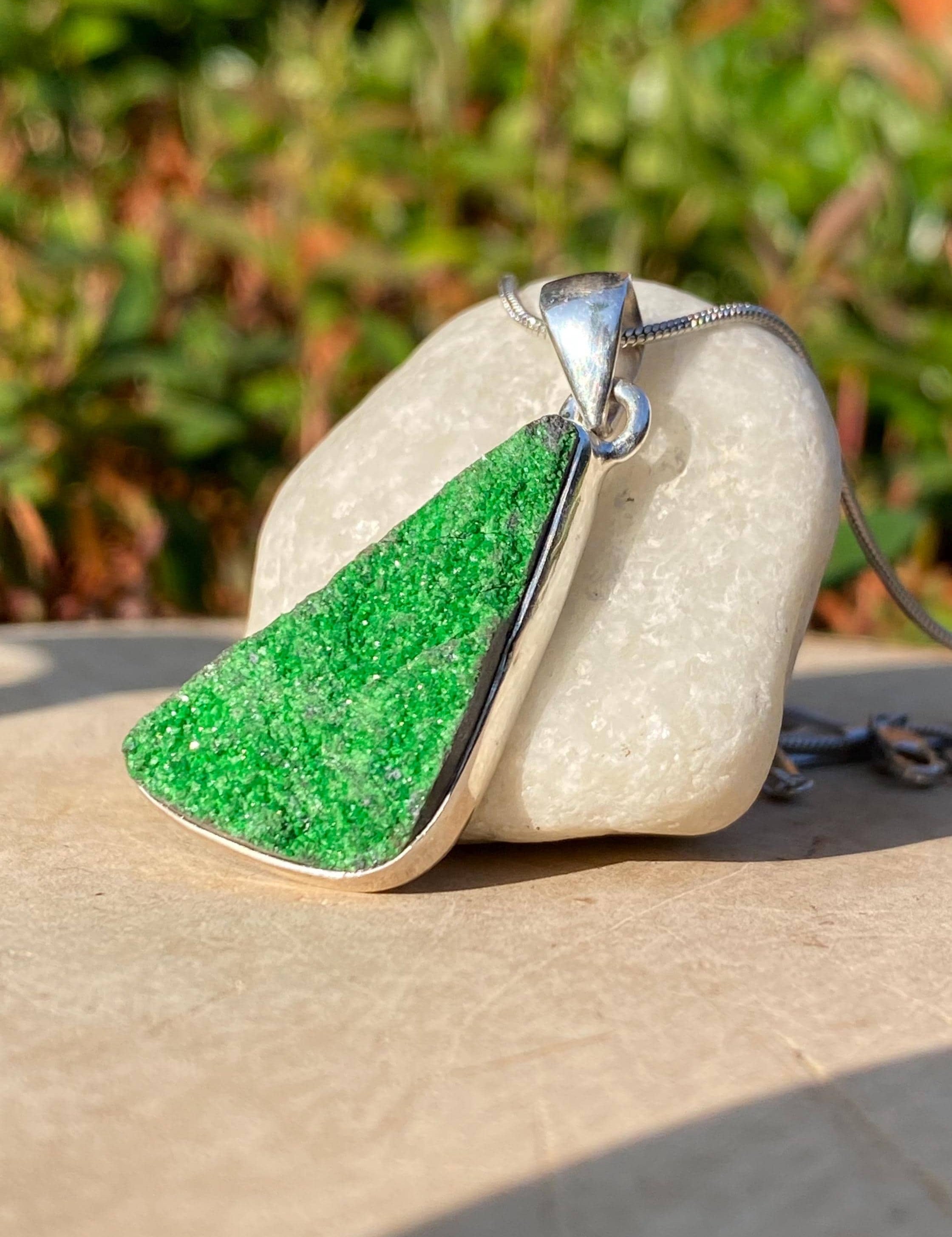 A Rare Green Garnet (Uvarovite) 925 Sterling Silver Teardrop Pendant