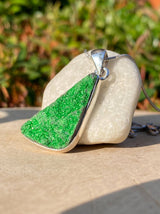 A Rare Green Garnet (Uvarovite) 925 Sterling Silver Teardrop Pendant