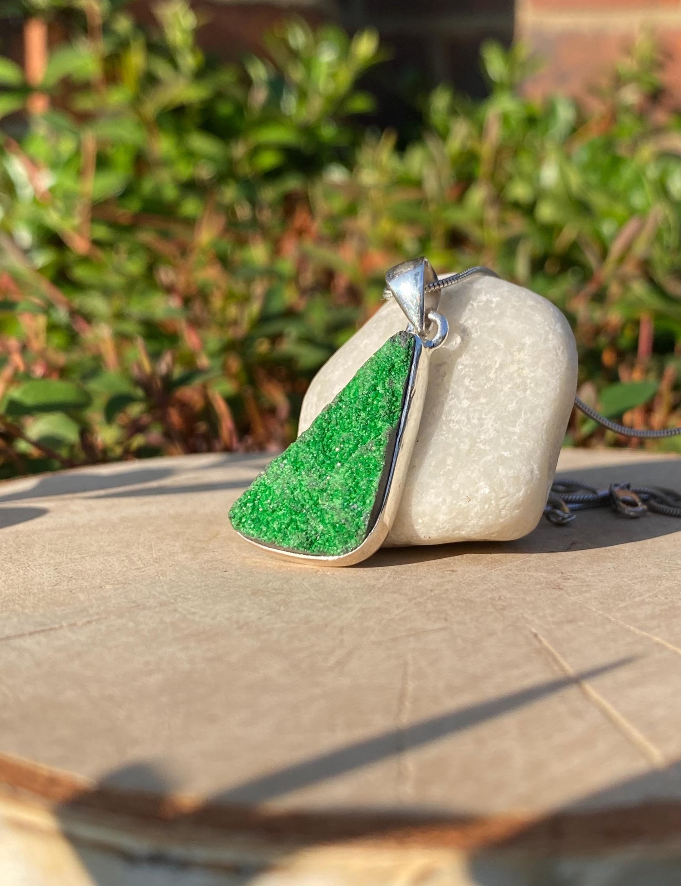 A Rare Green Garnet (Uvarovite) 925 Sterling Silver Teardrop Pendant