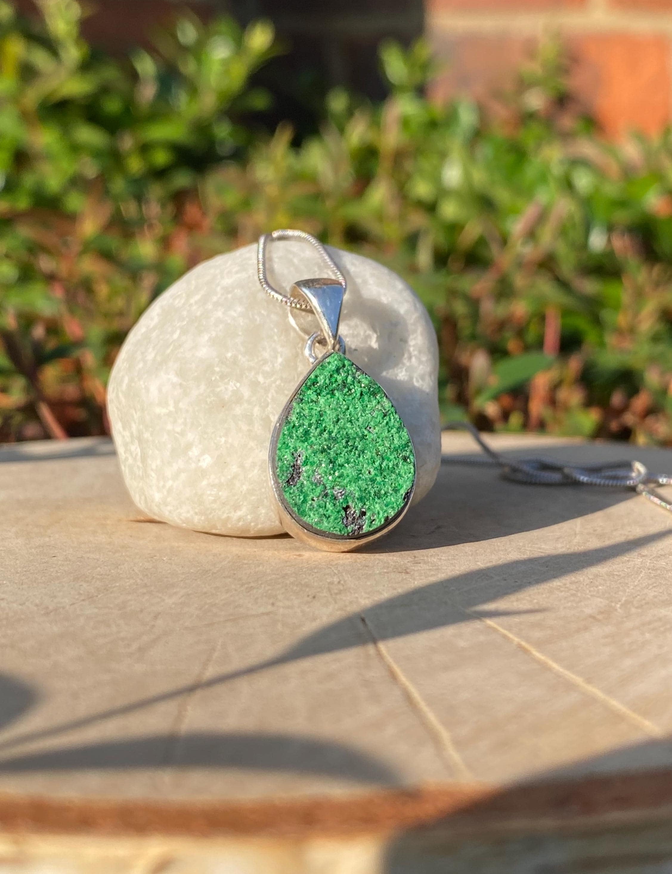 A Rare Green Garnet (Uvarovite) 925 Sterling Silver Teardrop Pendant